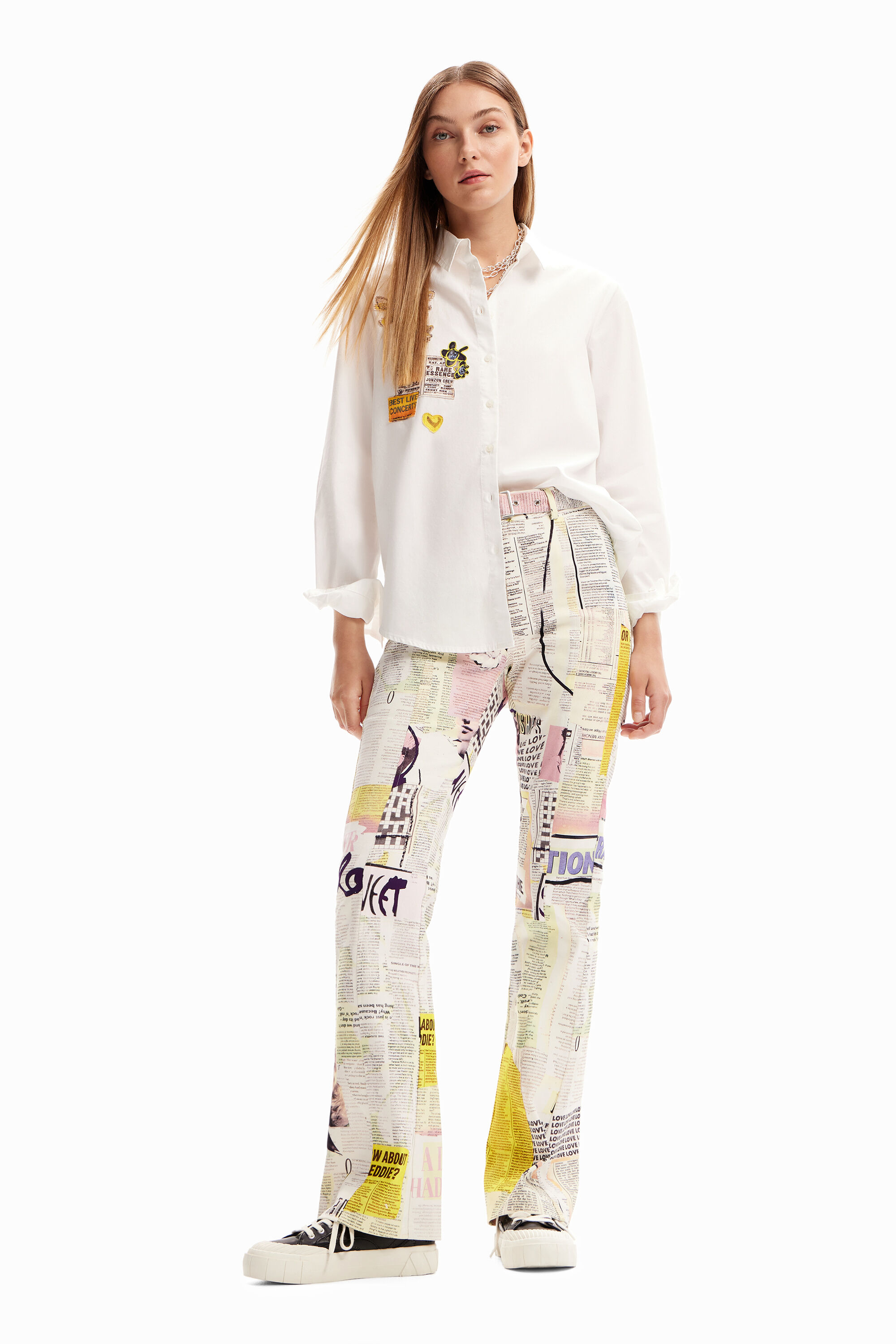 Newspaper flare trousers - WHITE - M