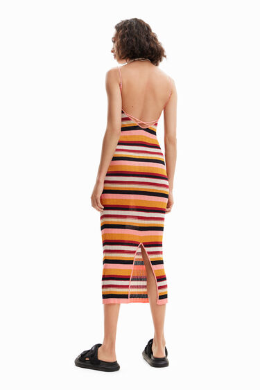 Vestit midi canalé ratlles | Desigual