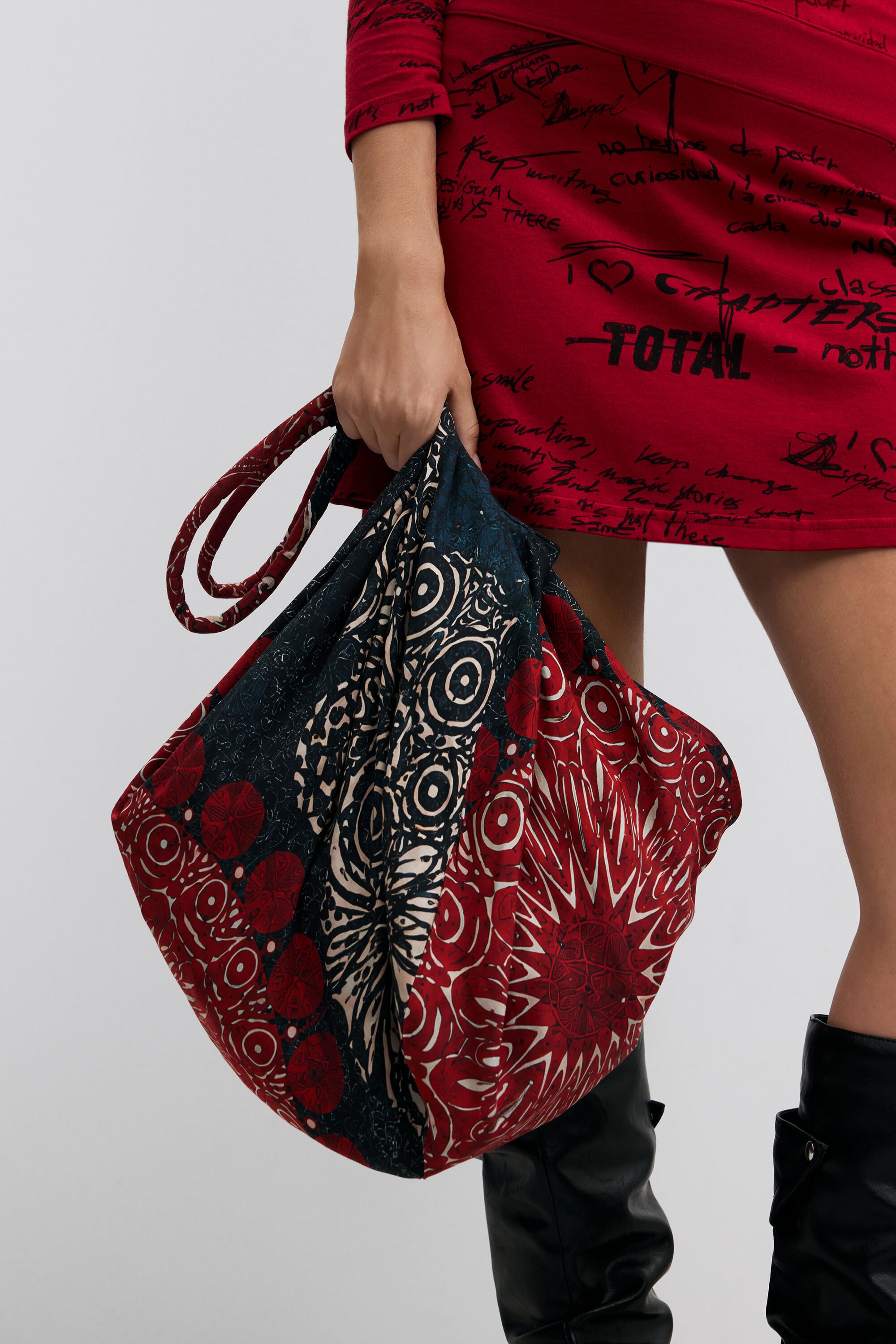 Desigual, bolso estampado mediano, Mujer, Viscosa, Negro, U