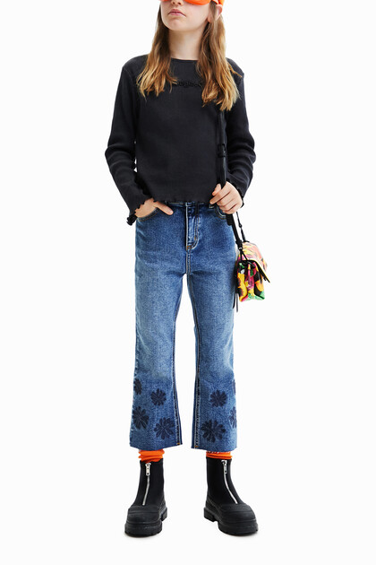 Flocked cropped flare jeans