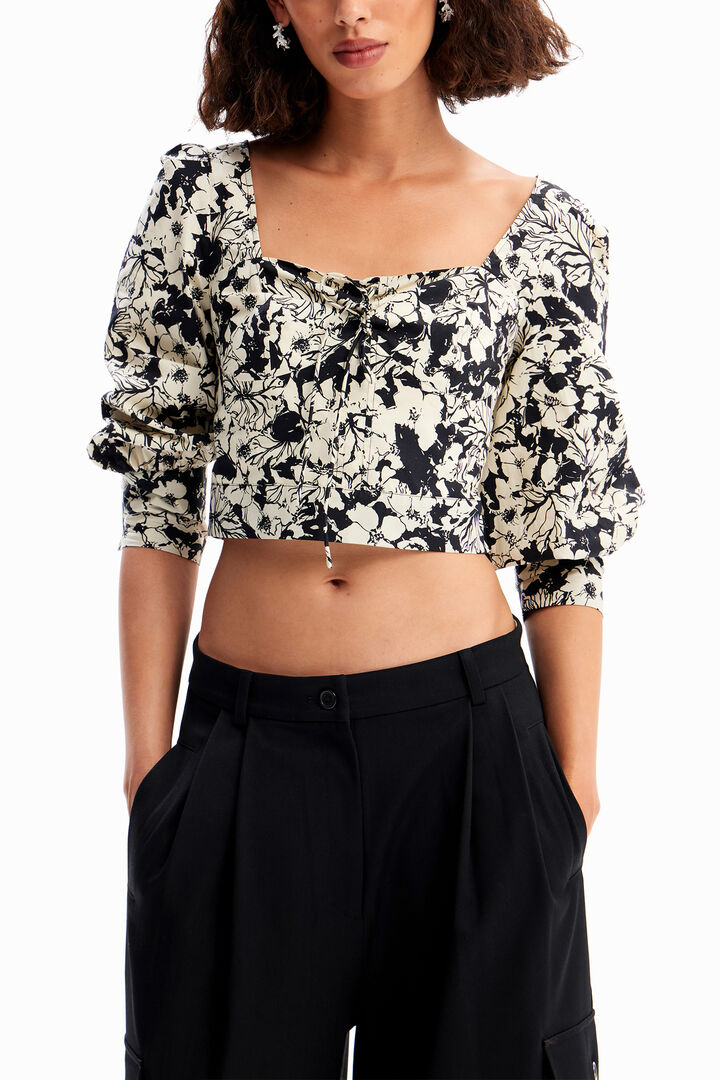 Cropped floral corset blouse | Desigual