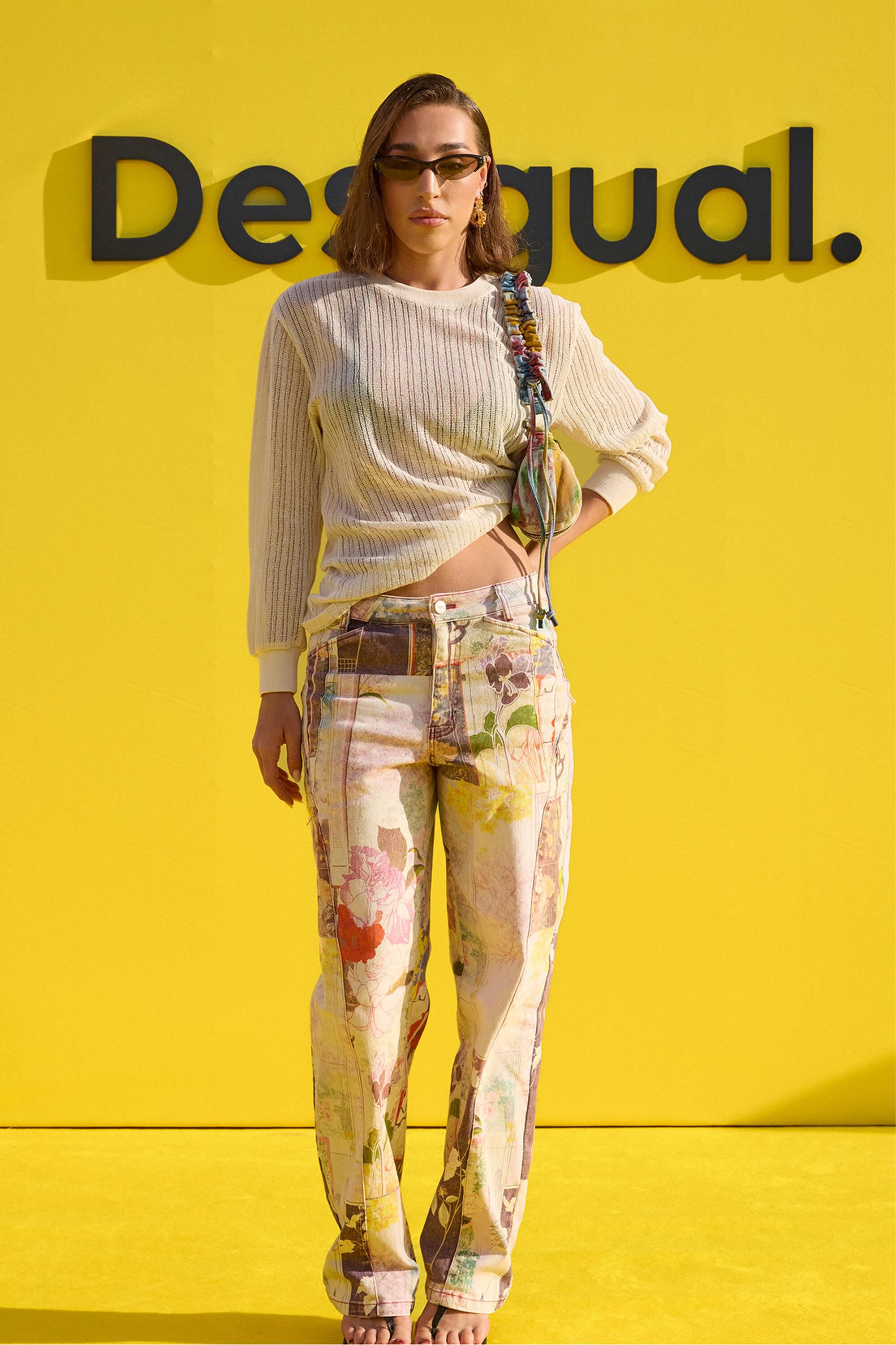 Desigual Damen Material Finishes Bedruckte Jeanshose, Baumwolle, 36