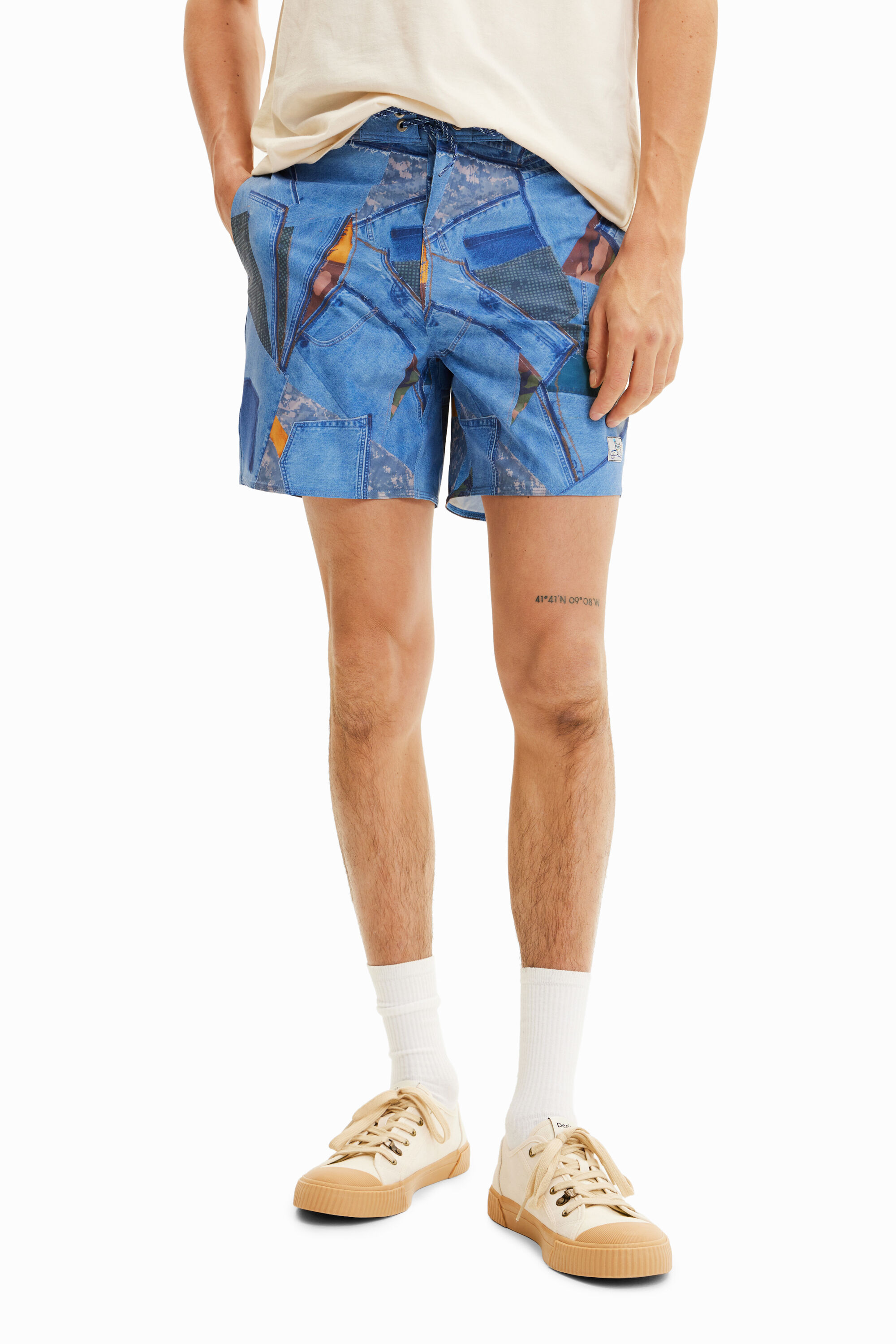 Buy Jollycode Mens Swim Trunks Swimwear Bathing Suits Denim Print Swimsuit  Beach Board Short Light Blue XLarge at Amazonin