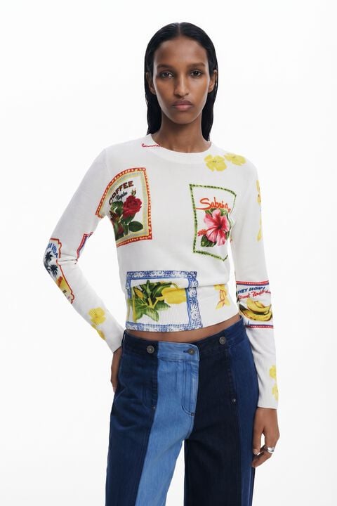 SWETER Z TROPIKALNYMI WZORAMI