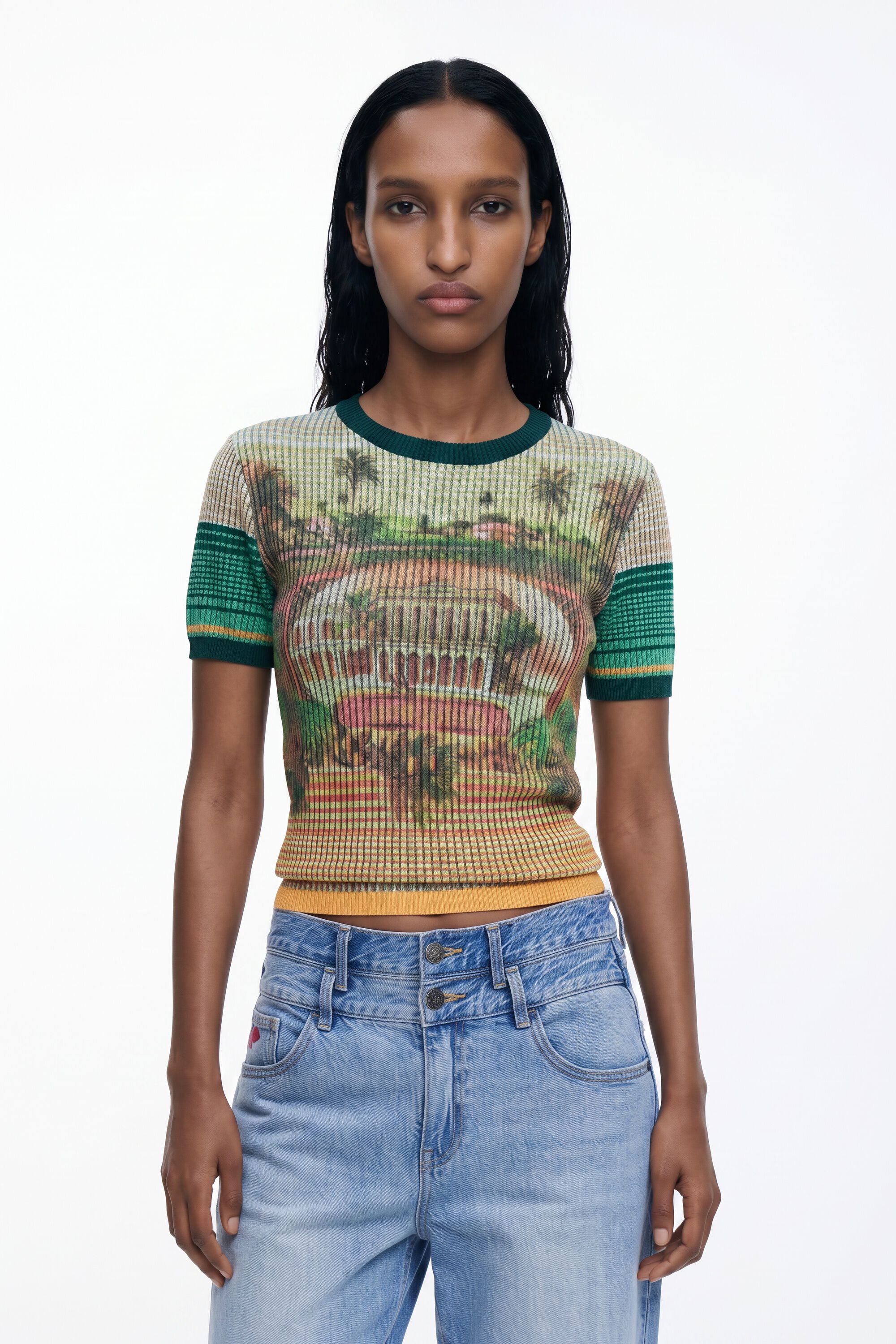 Camiseta punto paisaje, Verde, S