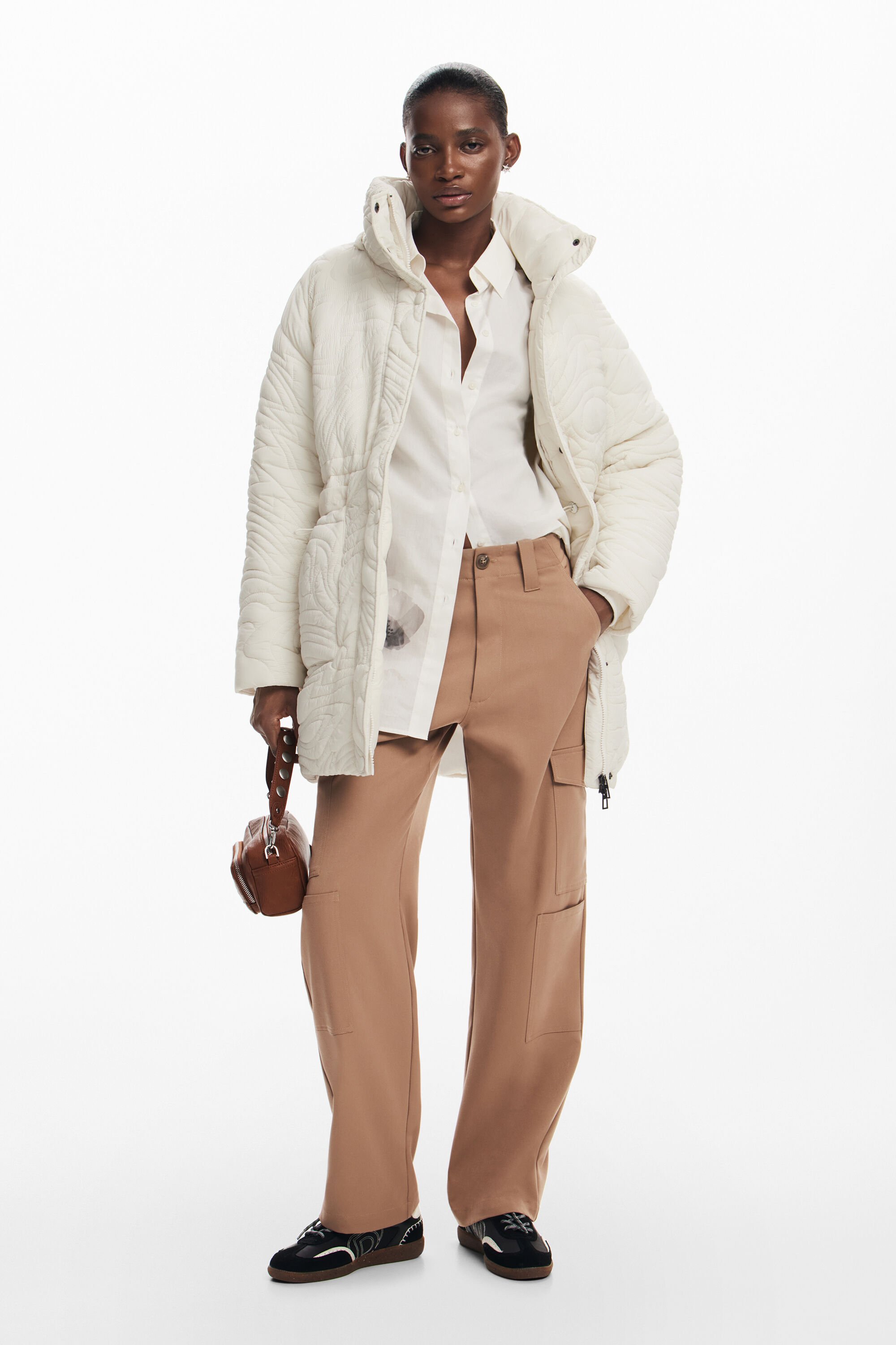Desigual Textured padded coat Women Polyamide White XS