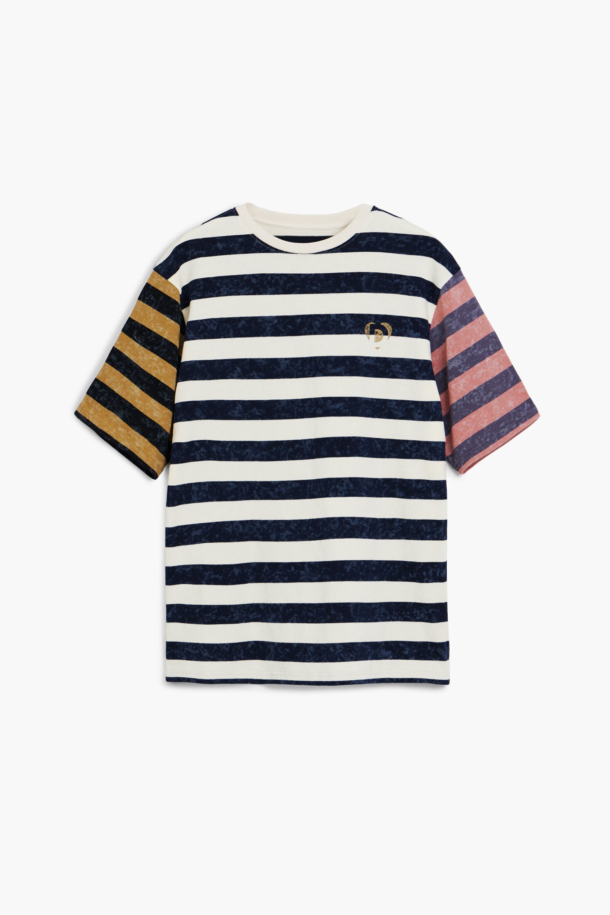 Camiseta rayas y logo, Algodon, Blanco,