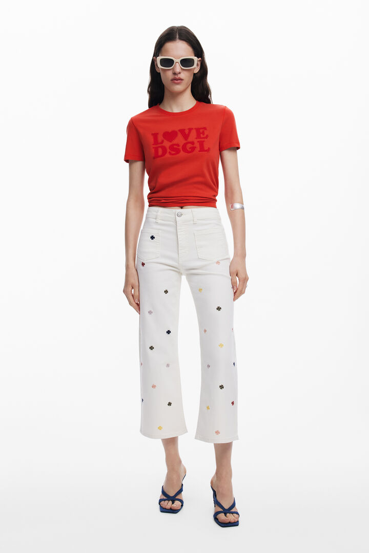 Culotte jeans with clovers