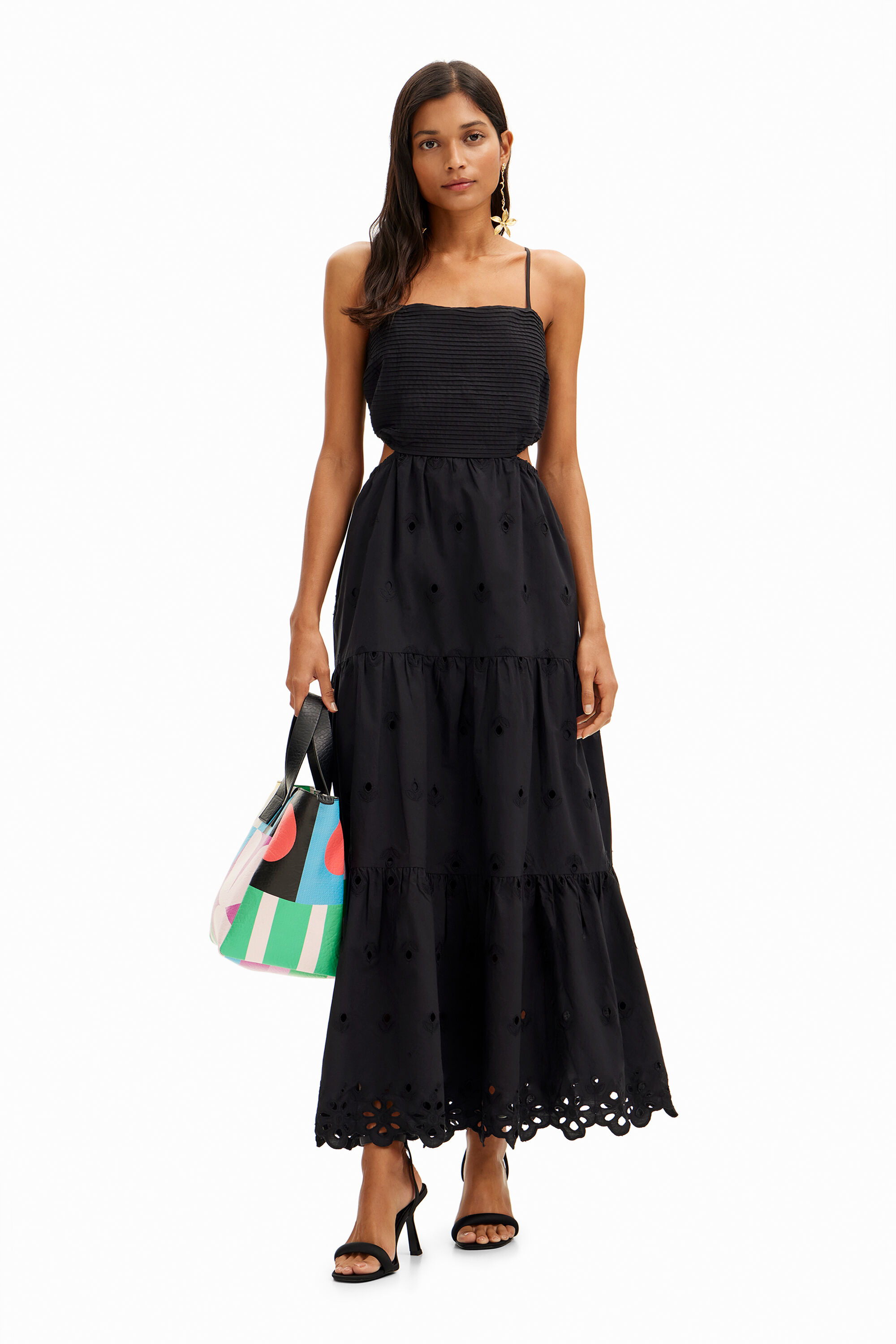 Desigual Long embroidered cut-out dress