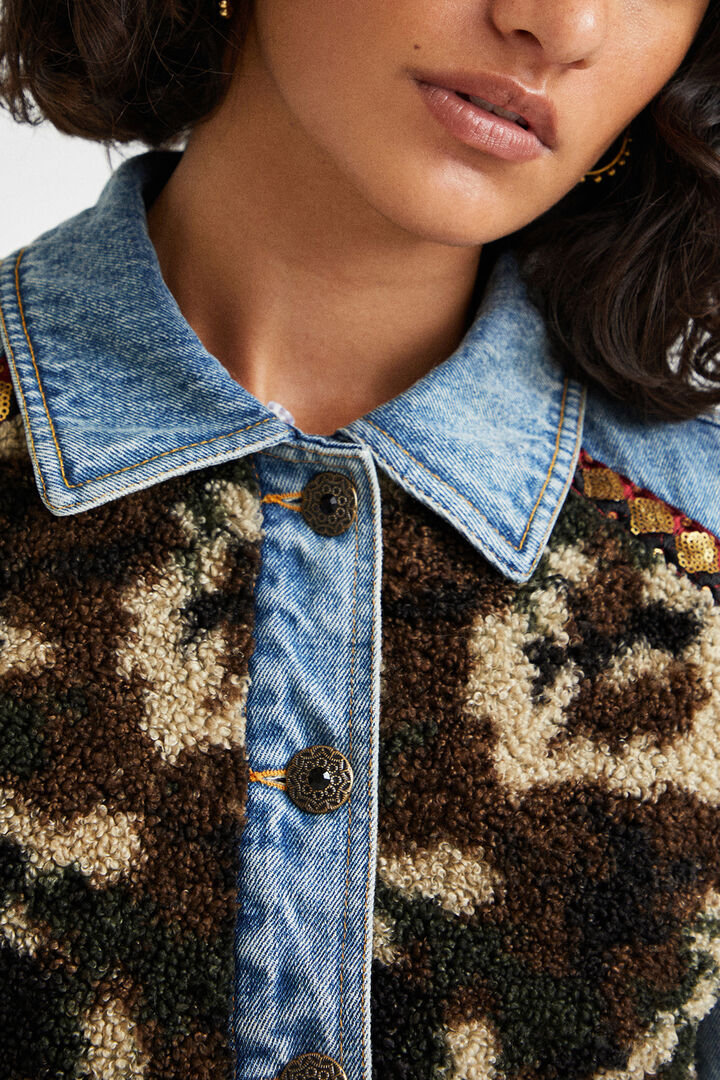 Slim fur effect denim jacket | Desigual