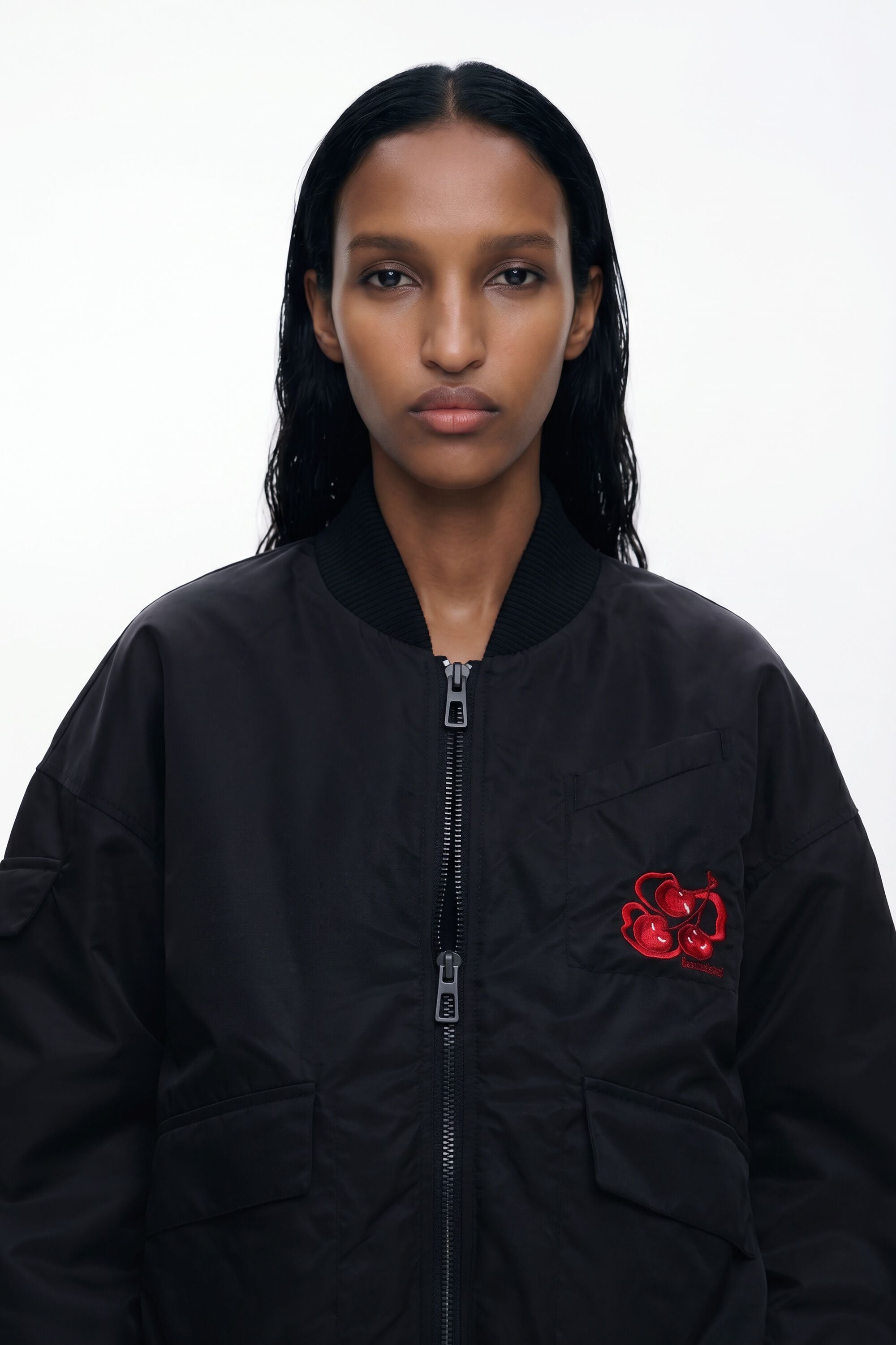 Desigual, Bomber cerezas, Poliamida, Negro
