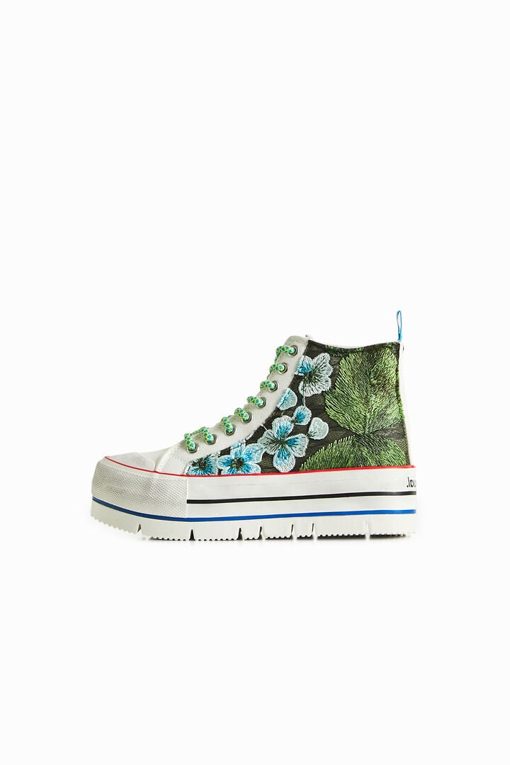 Embroidered patchwork high-top platform sneakers