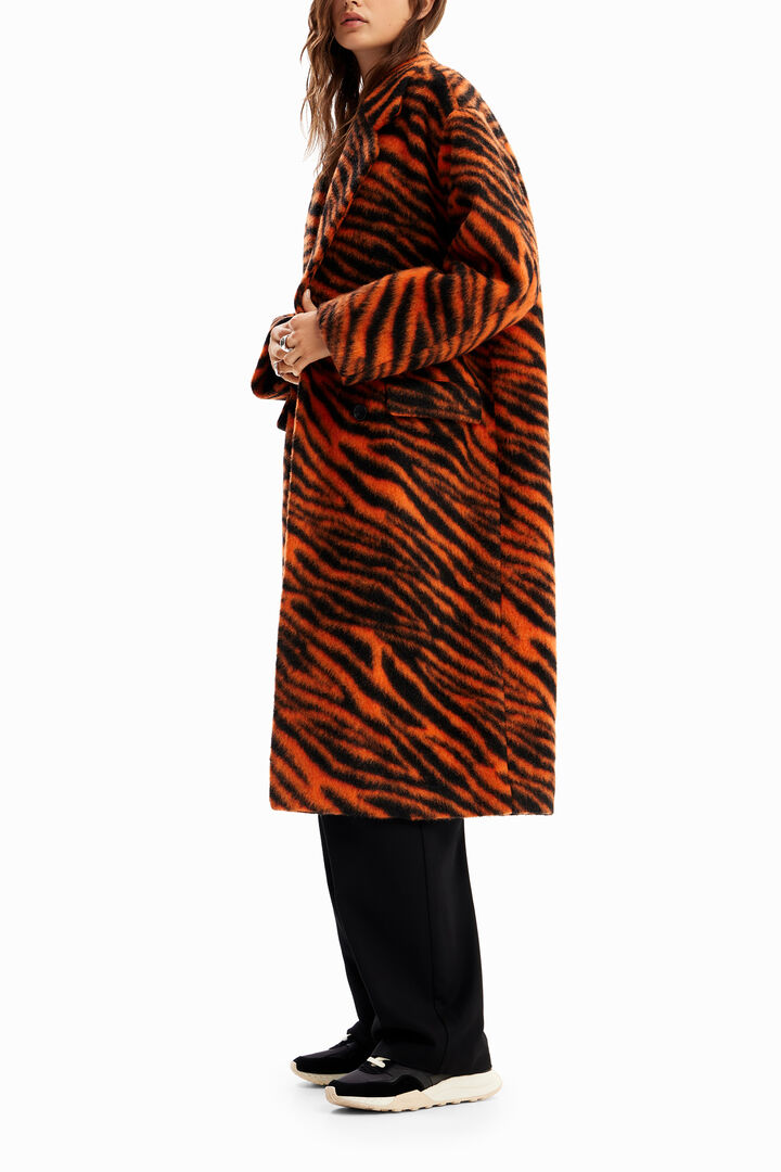 Long tiger print wool coat | Desigual