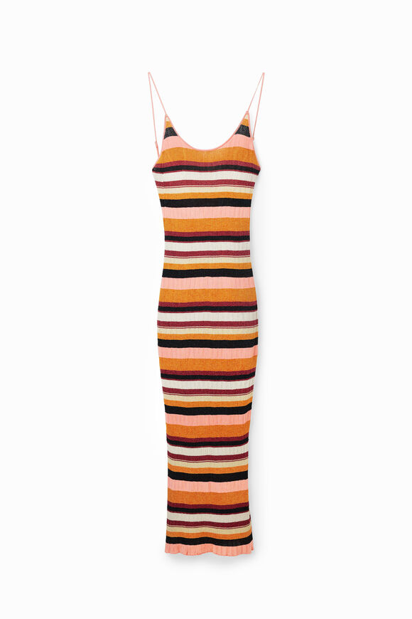 Striped ribbed midi dress