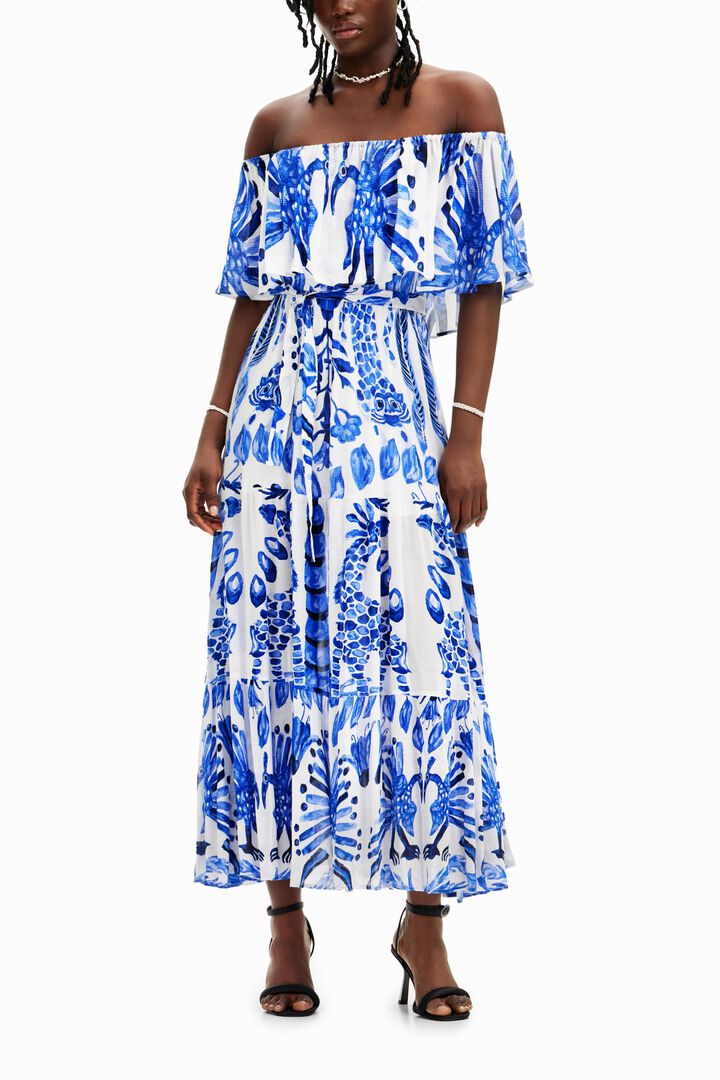 Long dress with ruffle by Stella Jean. | Desigual