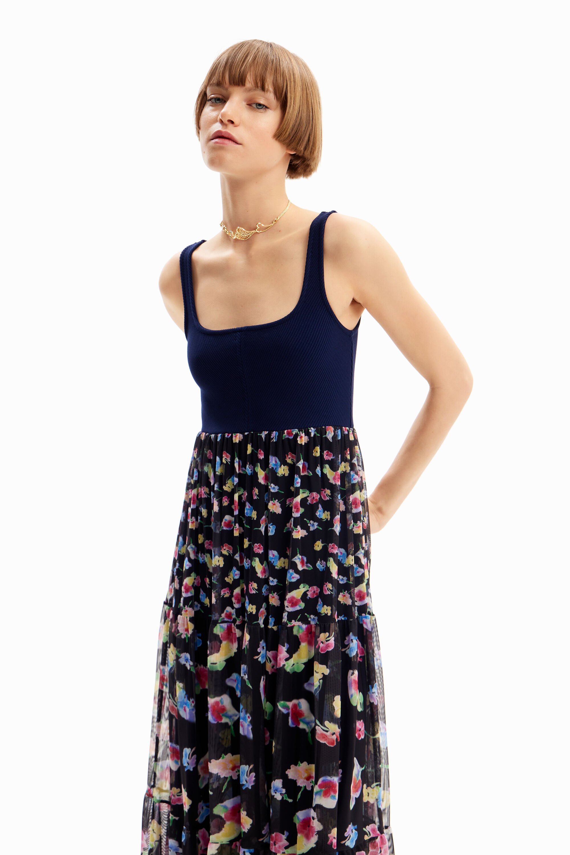 Shop Desigual Combination Floral Midi Dress In Blue