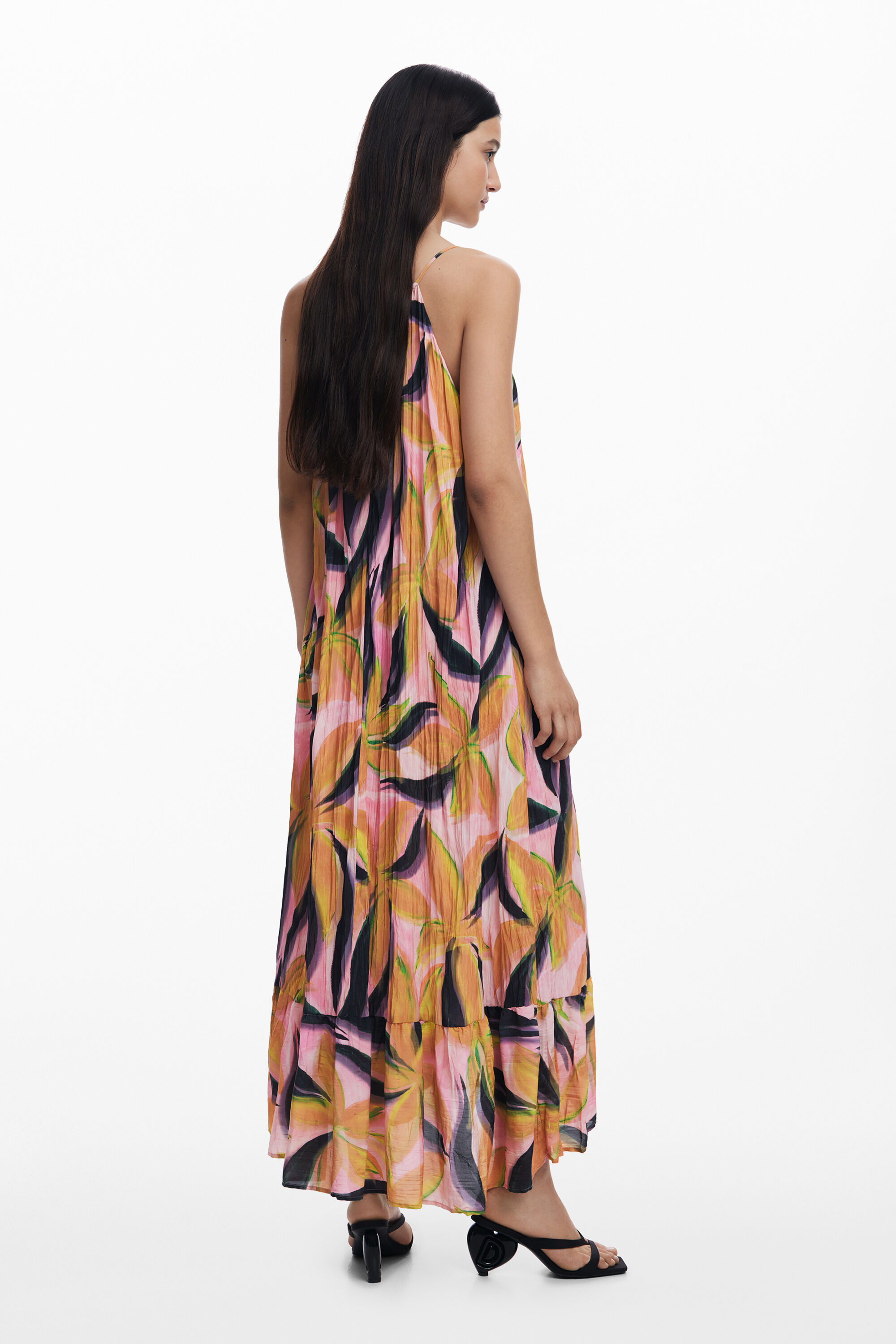Desigual Floral Crinkled Midi Sundress In Red