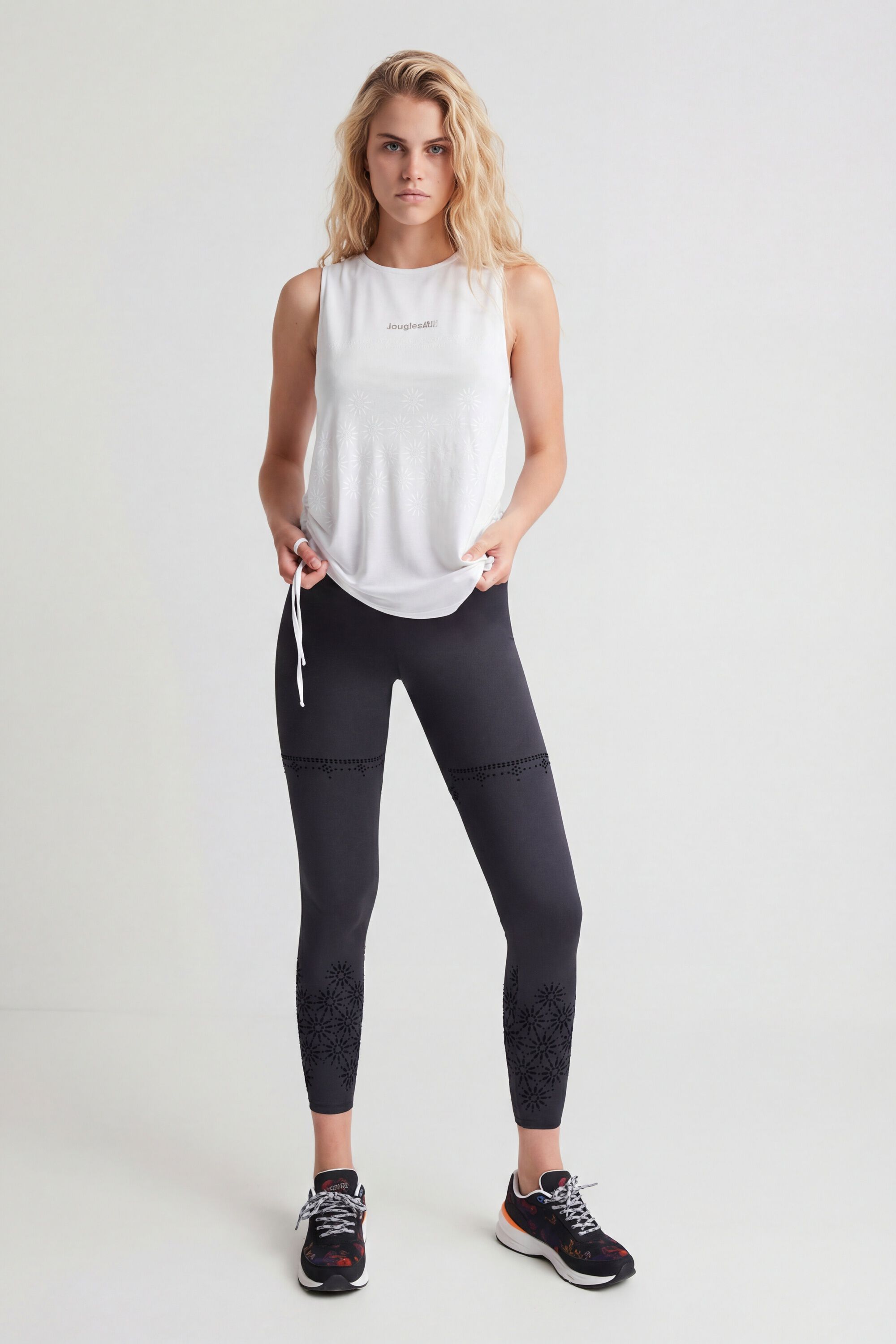 Desigual, Leggings mit Beflockung, Schwarz, S