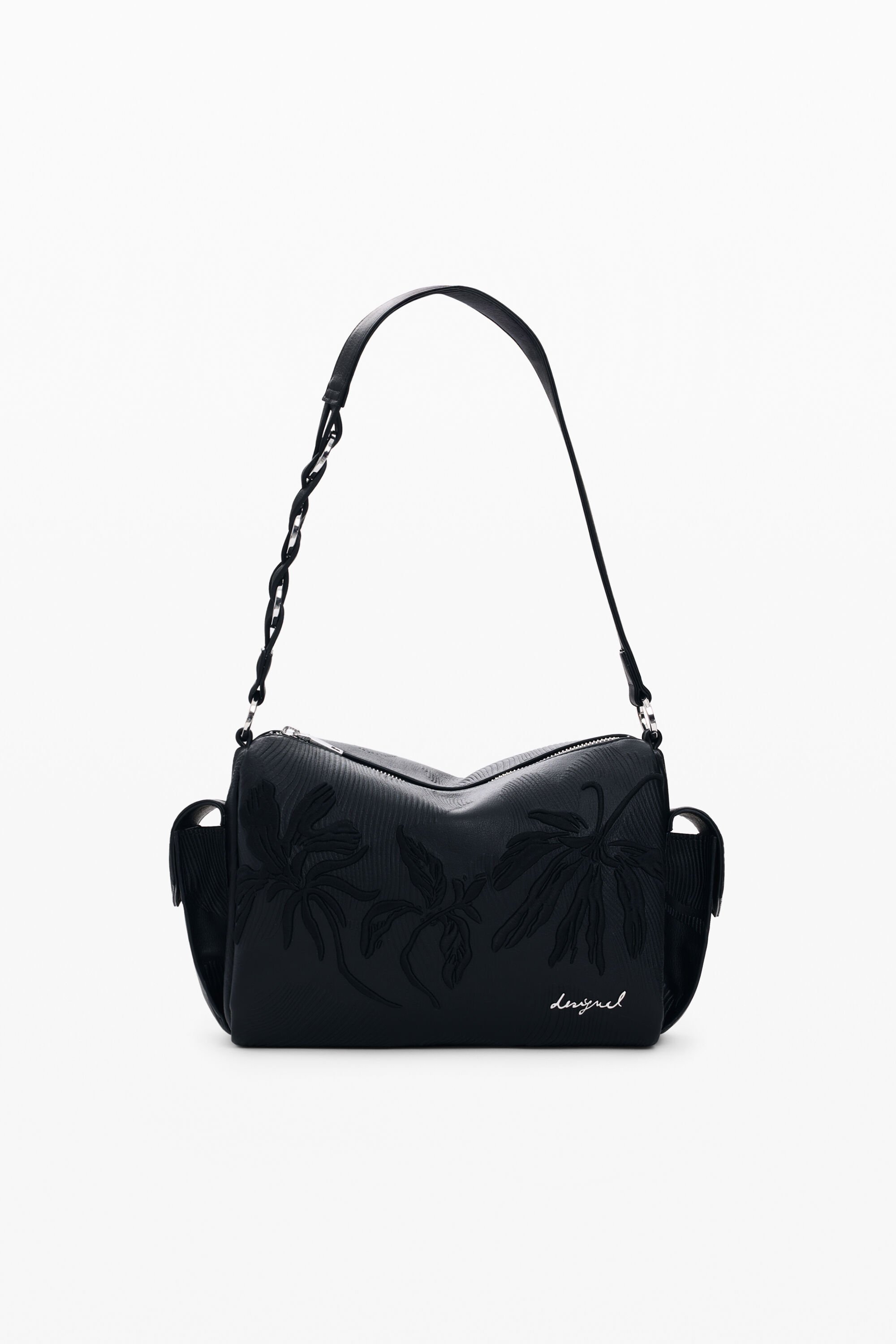 Desigual, Mittelgroße Tasche mit gestickten Charms, Damen, Polyurethan, Schwarz, U