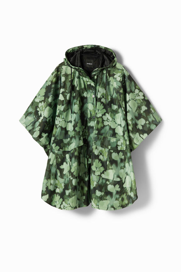 Hooded camo raincoat