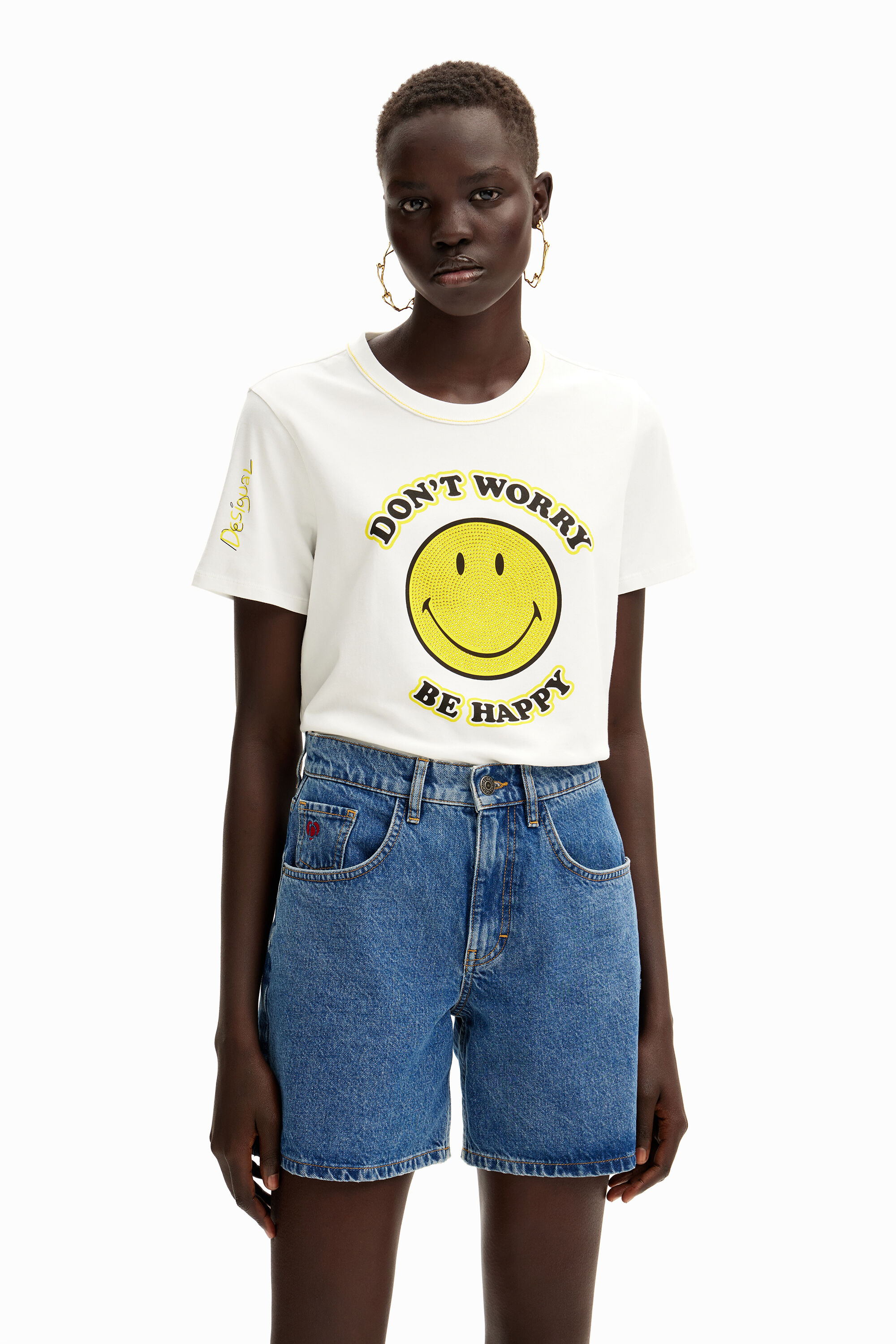 Shop Desigual Rhinestone Smiley Originals ® T-shirt In White