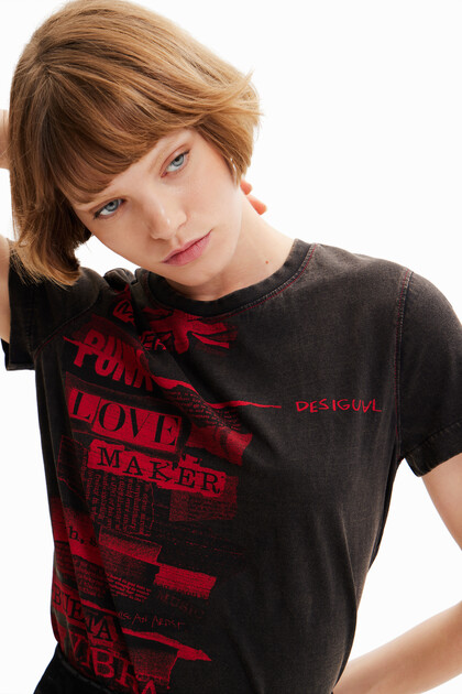 Washed-effect newspaper T-shirt