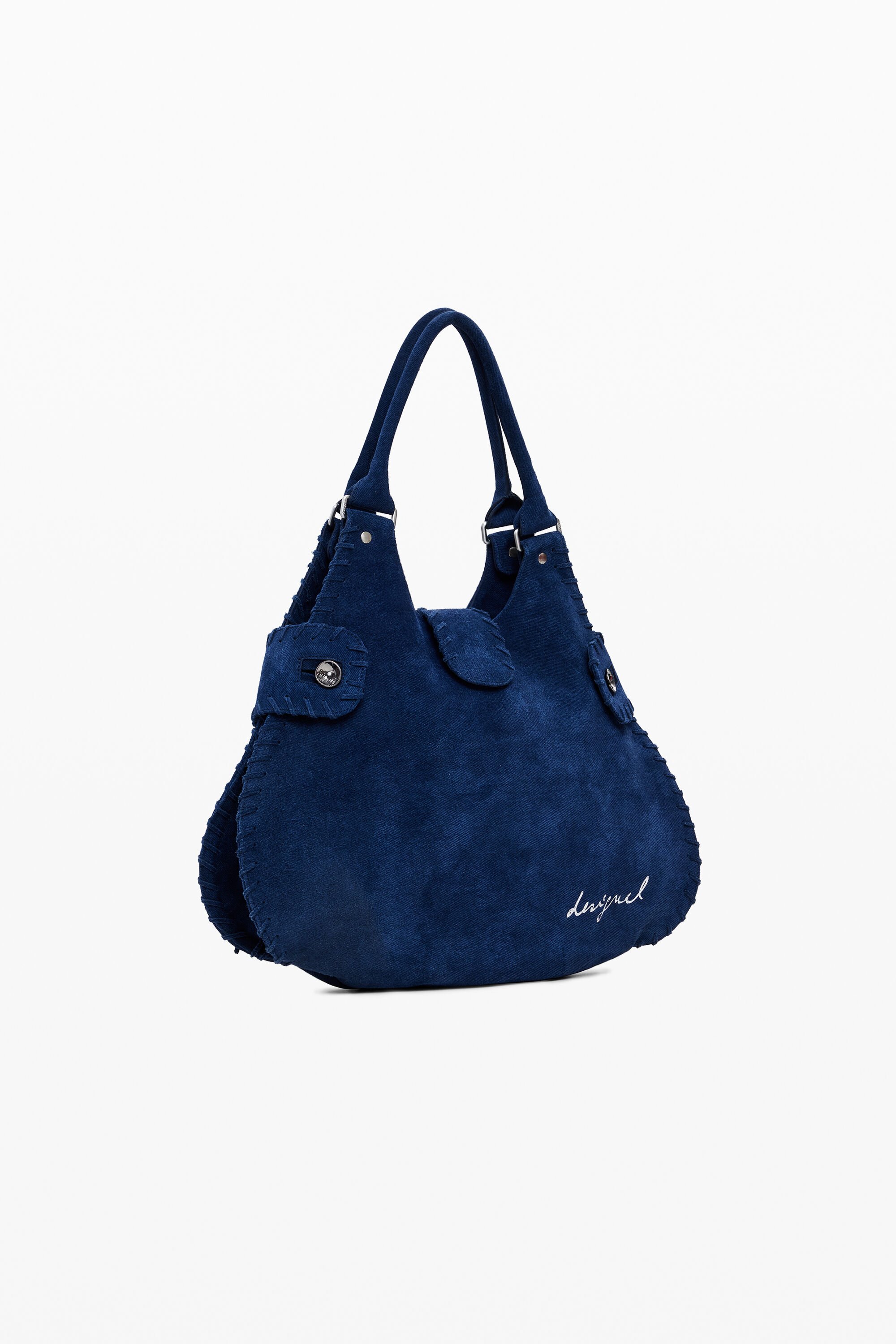 Desigual Medium Woven Leather Bag In Blue