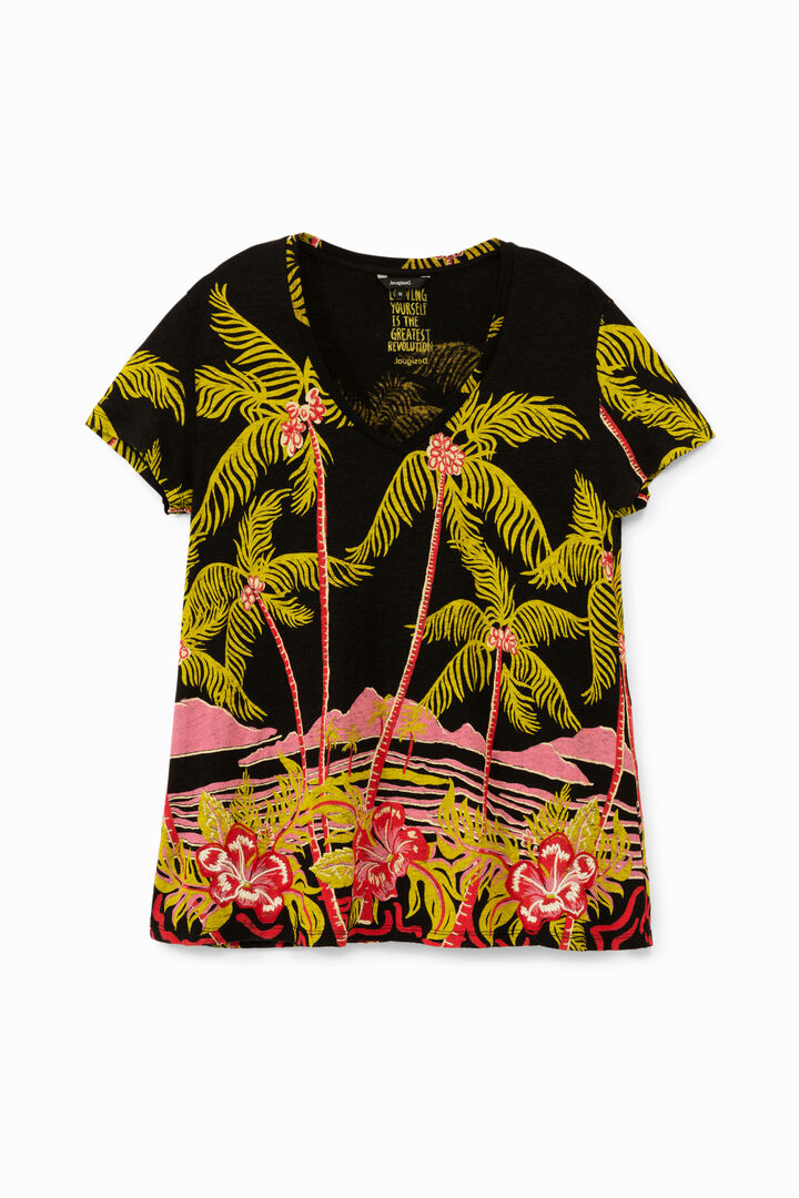 Hawaiian design linen T-shirt | Desigual