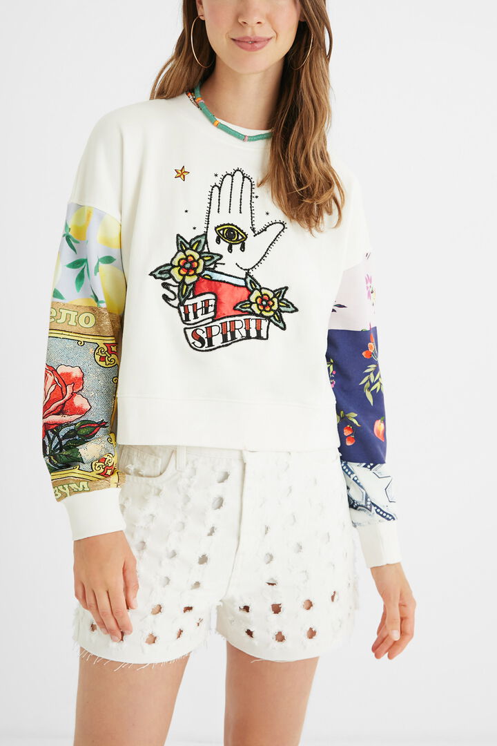 Cotton jumper patch sleeves | Desigual