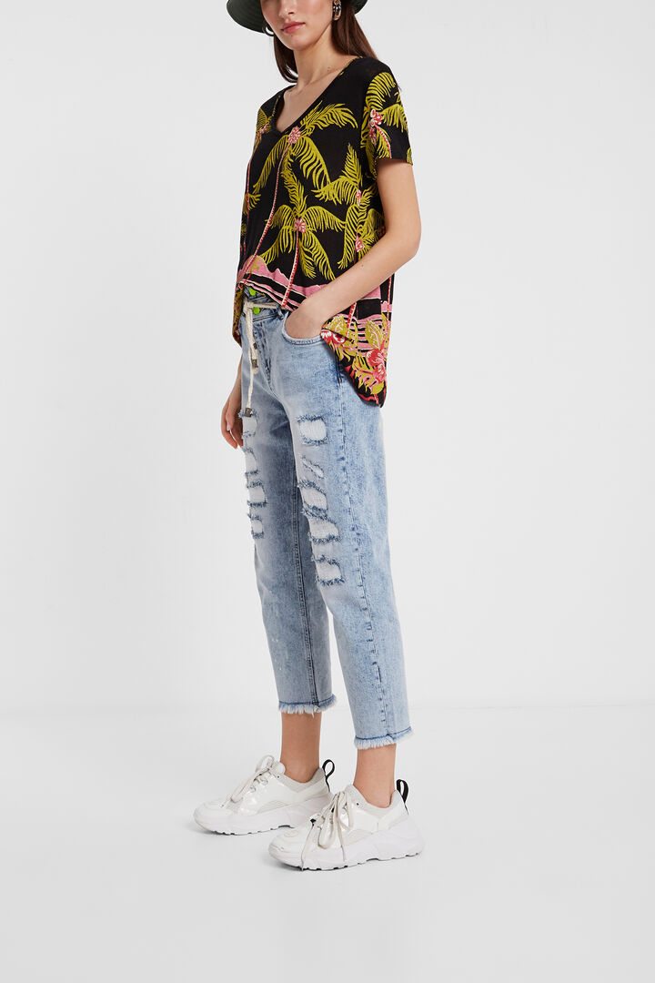 Hawaiian design linen T-shirt | Desigual