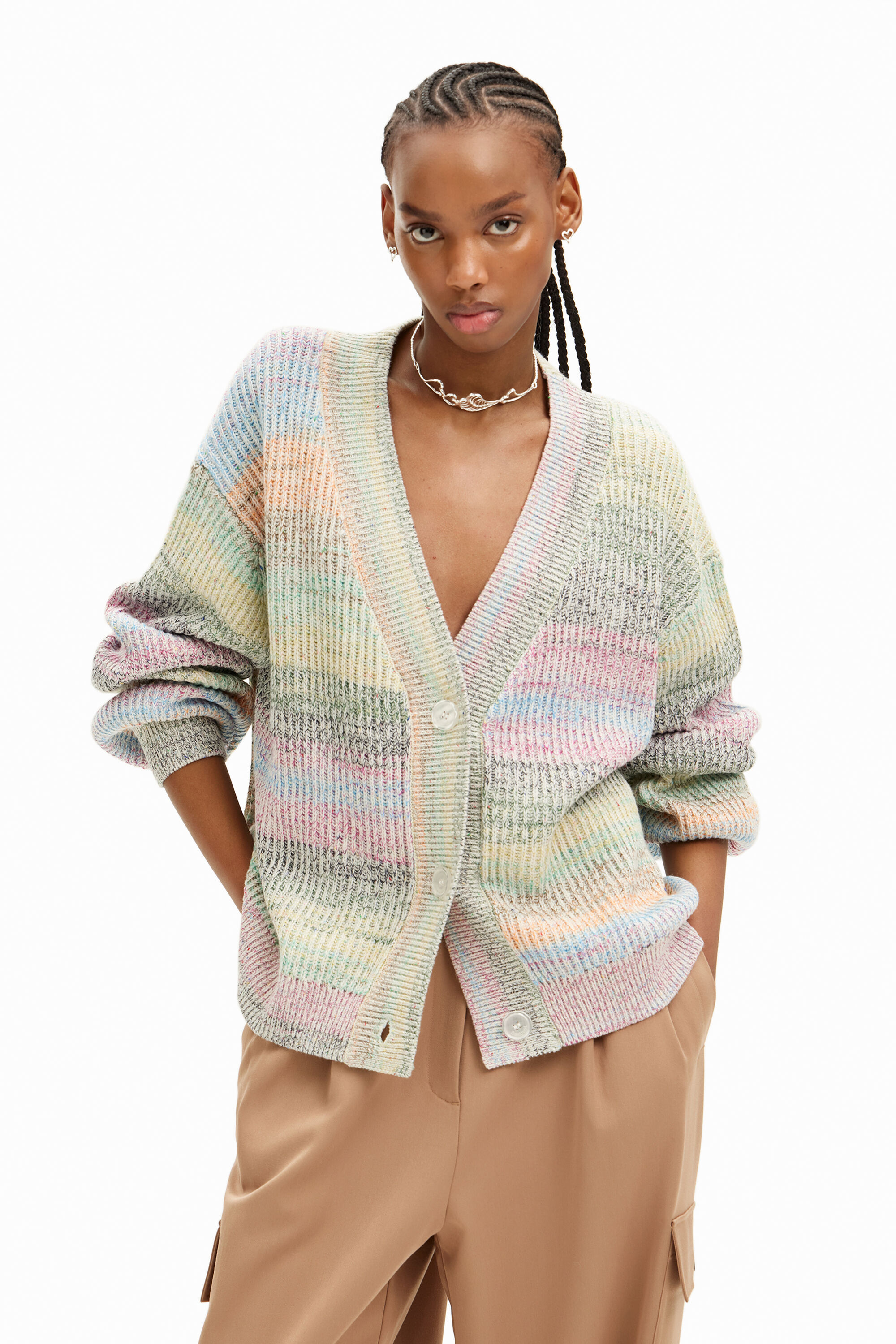 Shop Desigual Multicolored Cardigan In Material Finishes