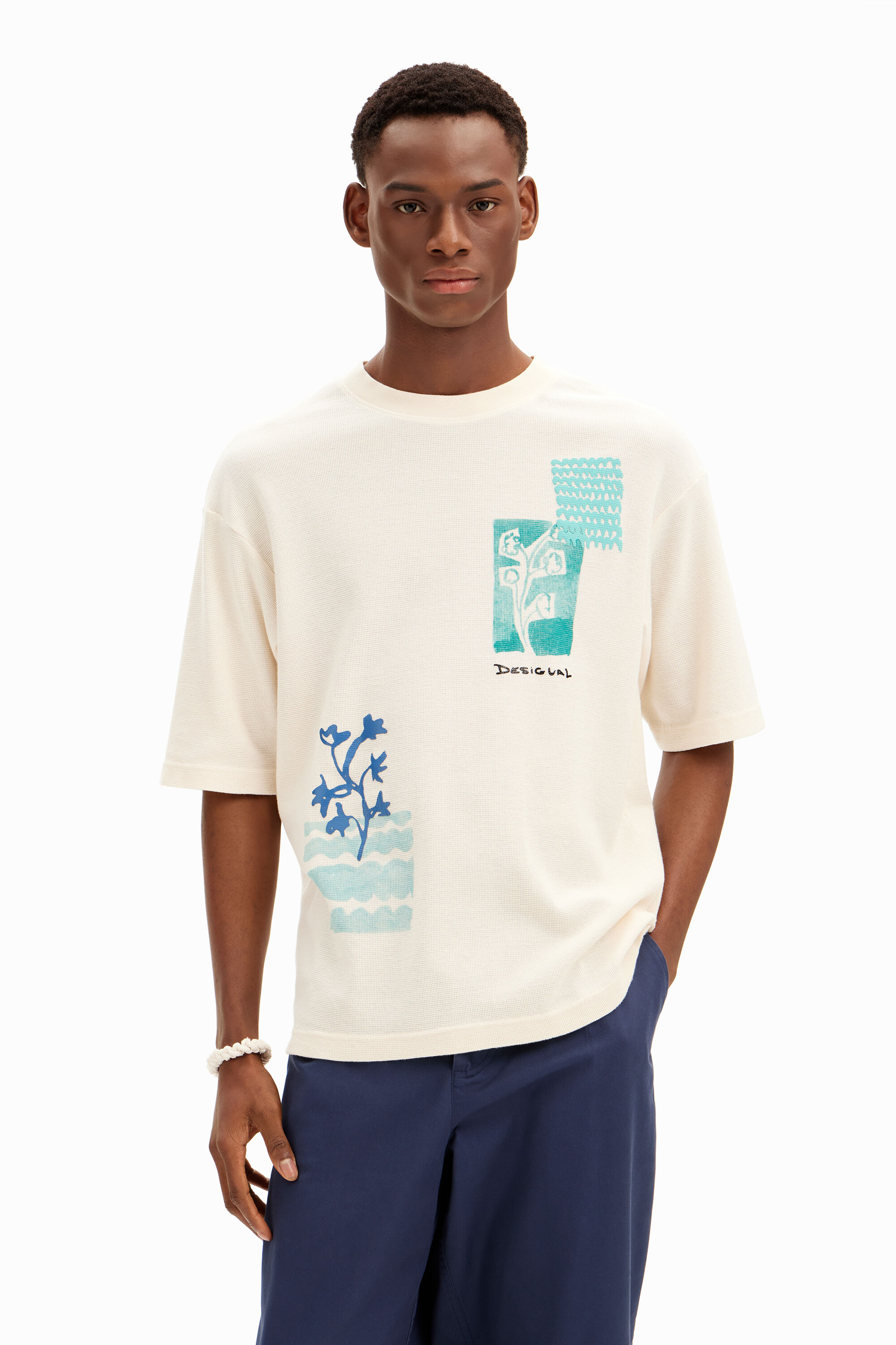 Desigual T-shirt met korte mouwen in aquarelstijl. - WHITE