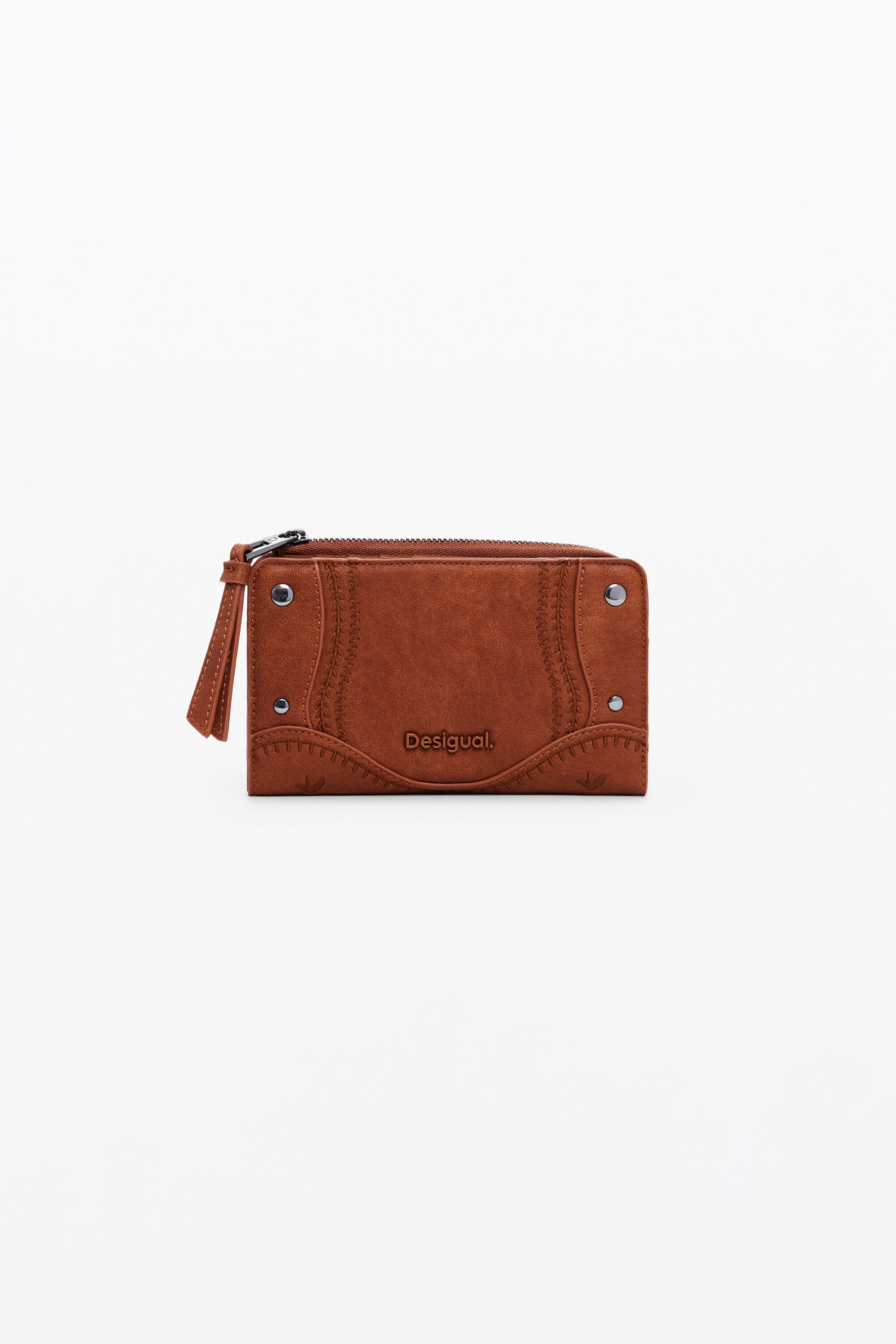 Middelgrote geborduurde portemonnee met lederlook