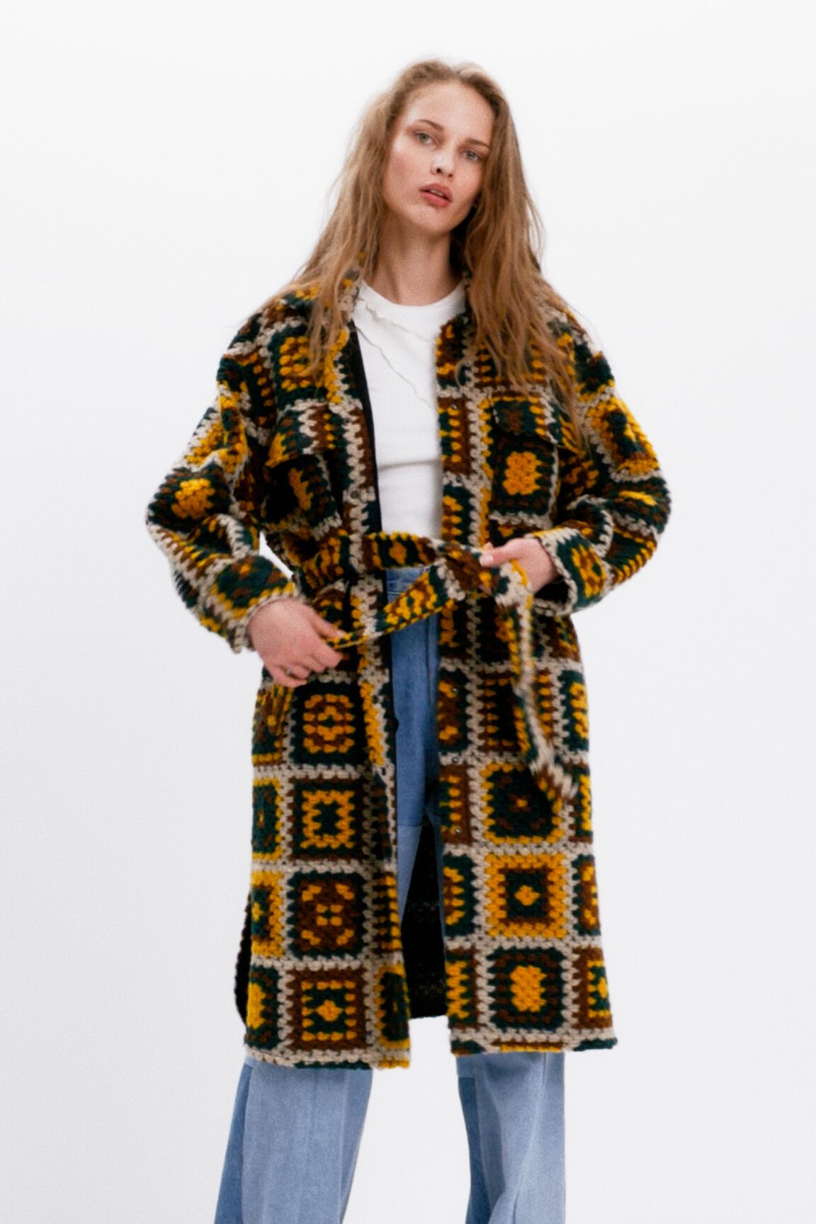 Crochet-effect long coat | Desigual.com
