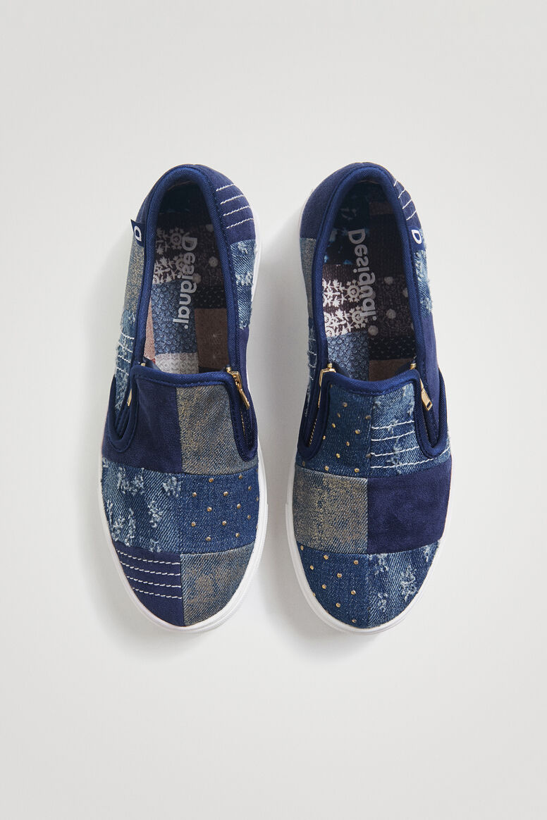 Slipon denim sneakers zipper