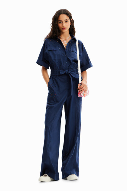 Worker-jumpsuit met broderie anglaise