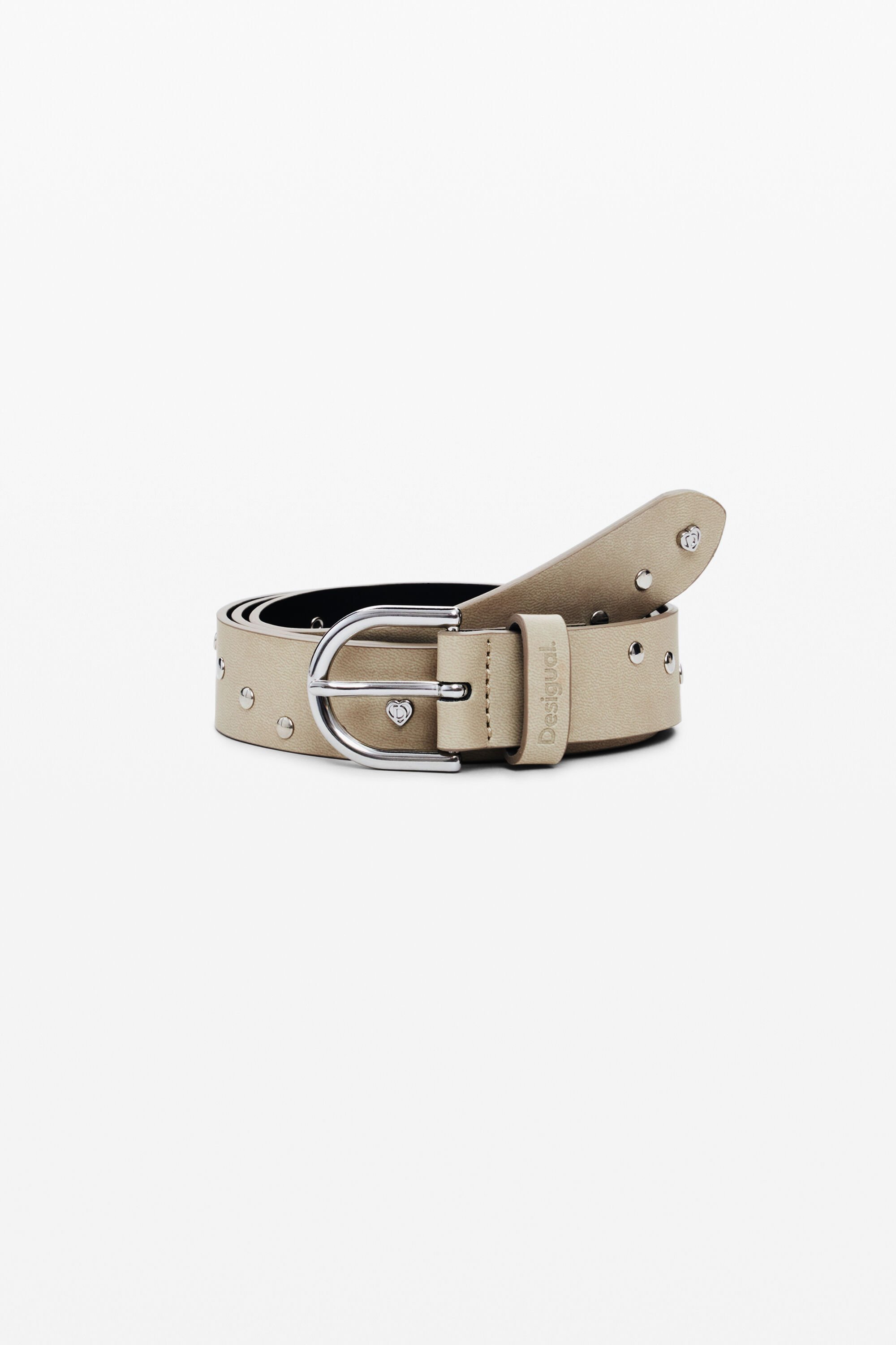 desigual Leren riem met studs - BROWN