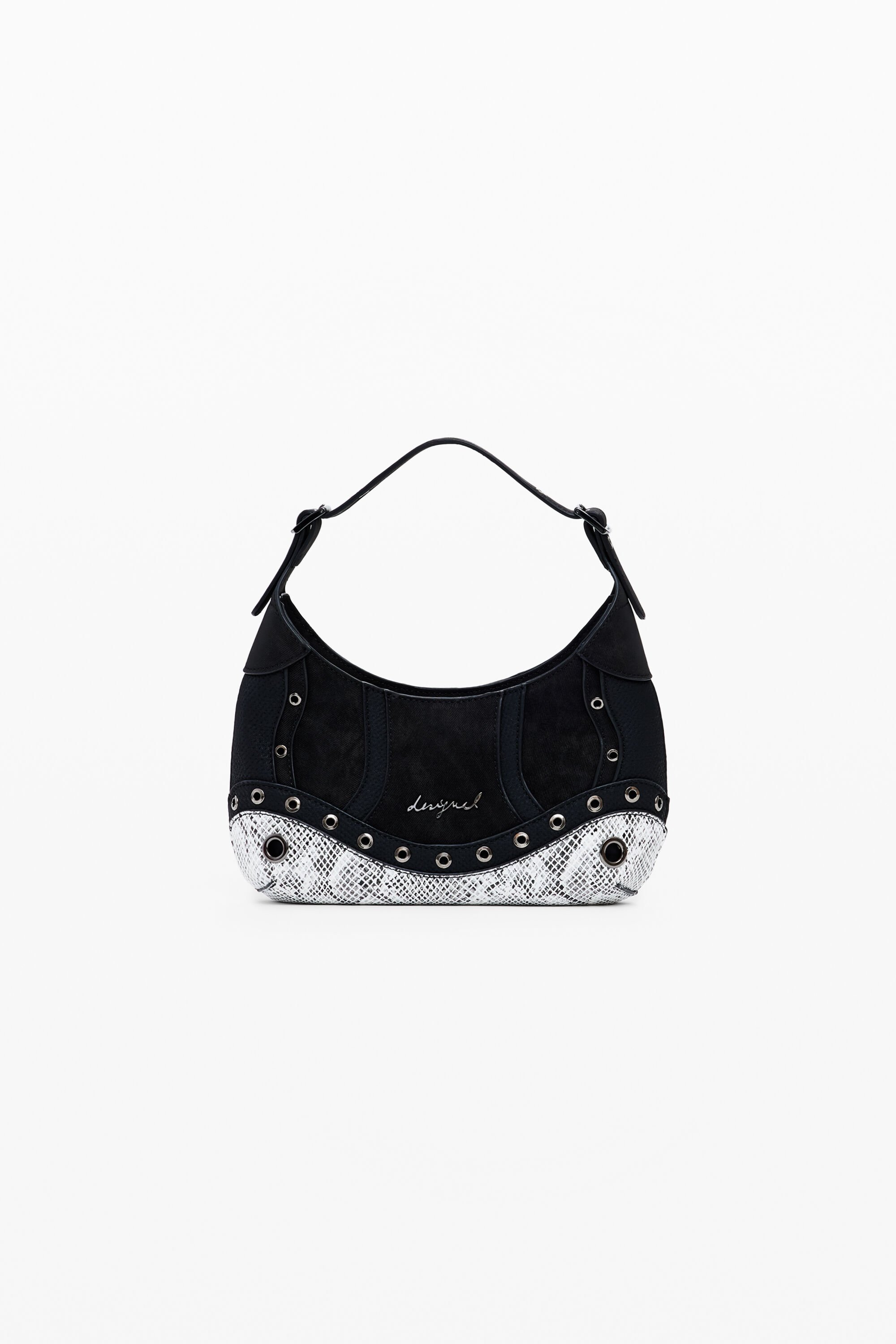 Desigual Kleine slangenleren tas met studs - BLACK