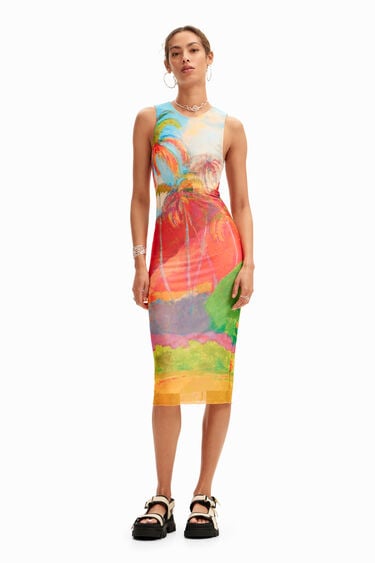 Veelkleurige tropische midi-jurk | Desigual