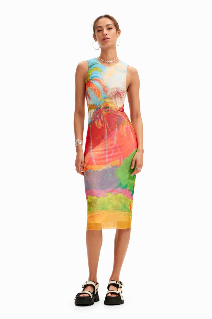 Midi-Kleid tropisch mehrfarbig