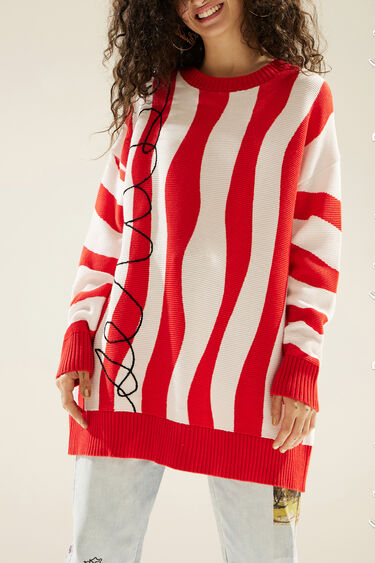 Oversize knit jumper with red waves | Desigual