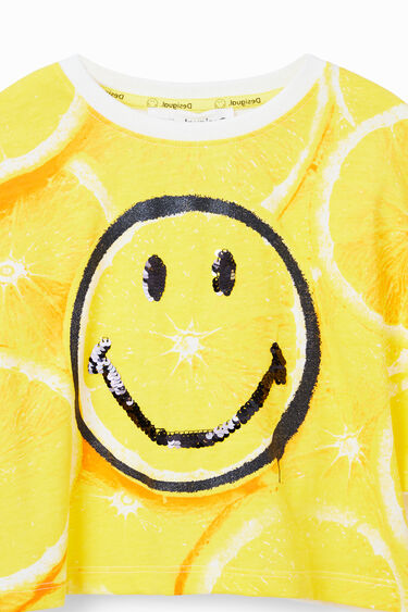 Cropped majica z motivom Smileyja® in limone | Desigual