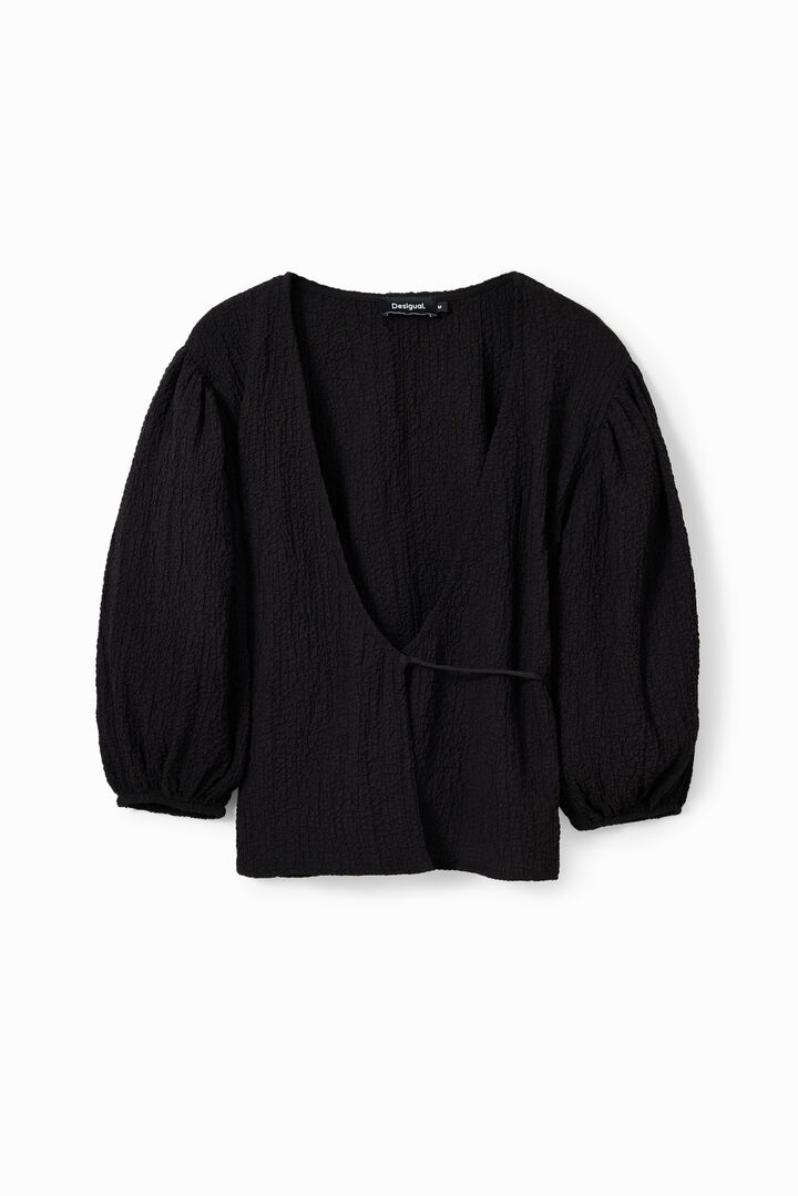 Textured wrap blouse