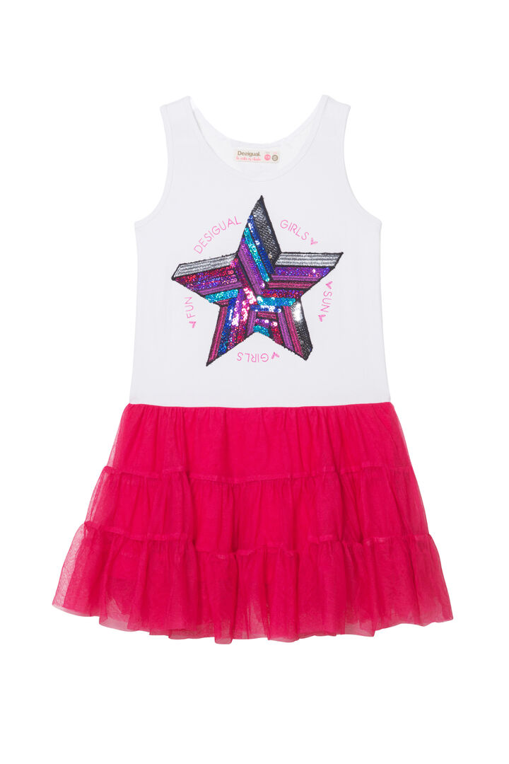 Dress with Ruffled Tulle Skirt Swan | Desigual