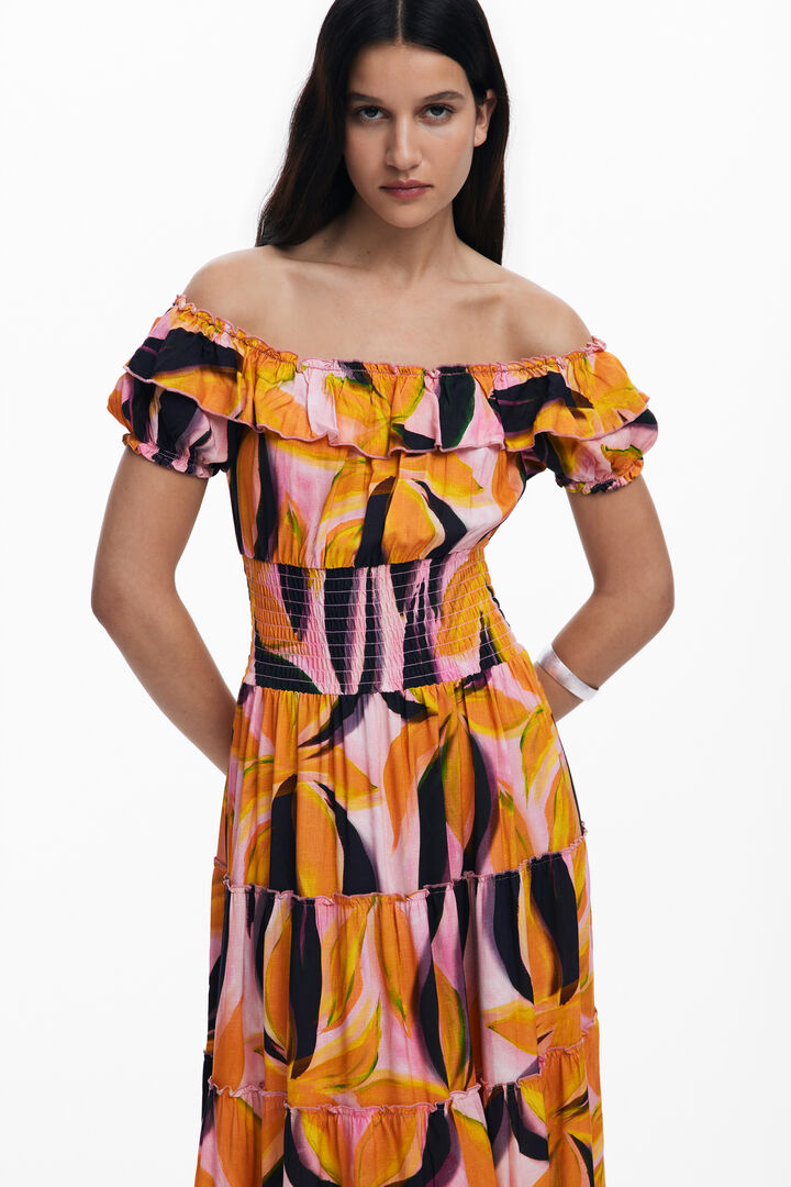 Bardot dress with ruffles | Desigual