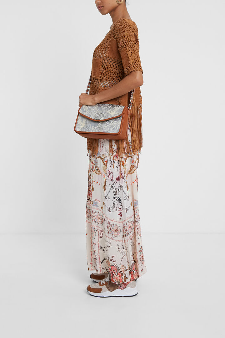 Pull patch en crochet, cuir et à franges | Desigual