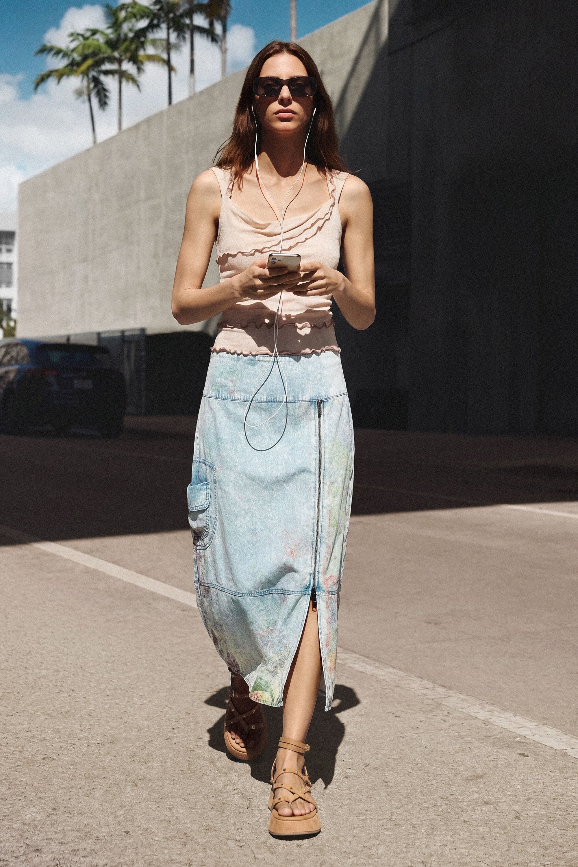 Jupe midi en denim, Lyocell, Bleu, XS