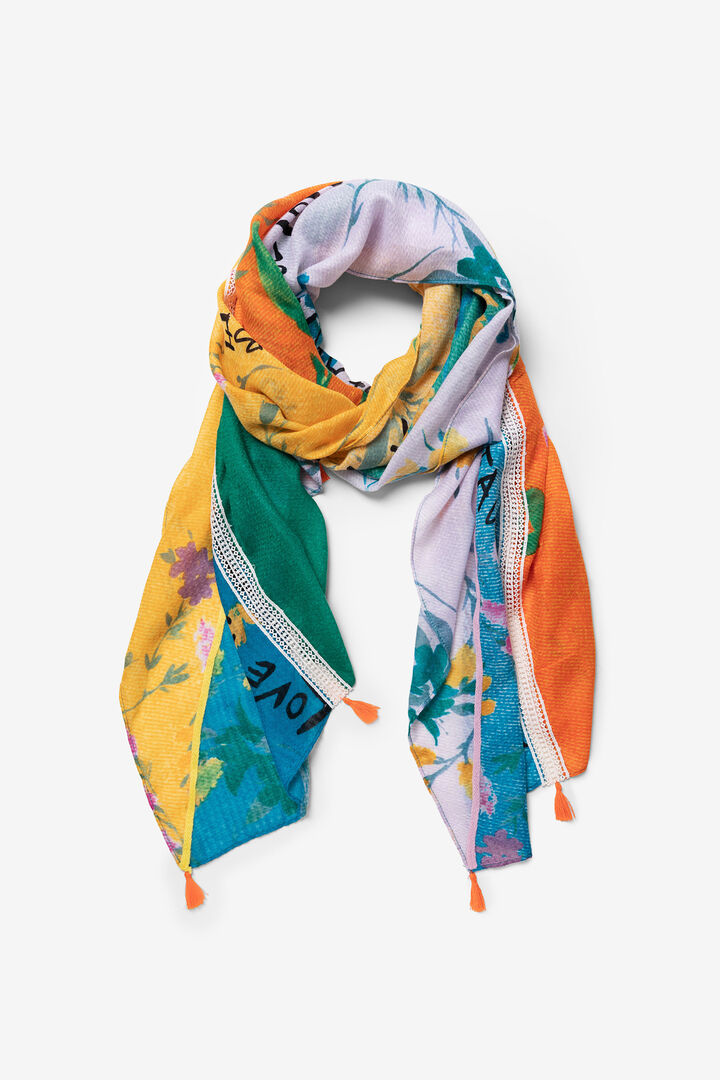 Foulard with floral bands and message | Desigual