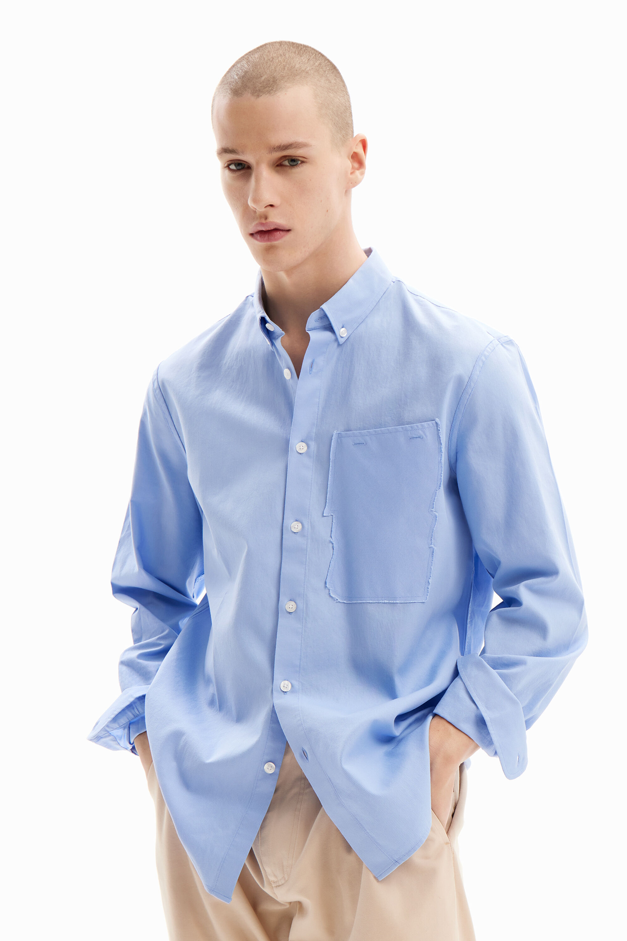 Patchwork poplin shirt - BLUE - XL