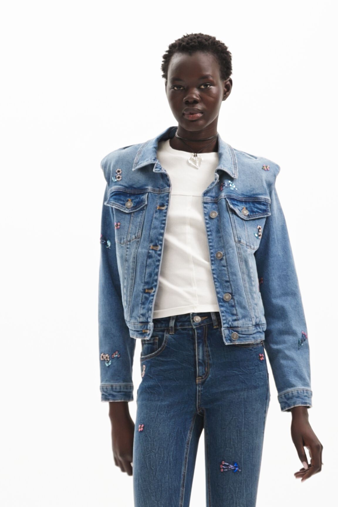 Women s Floral denim trucker jacket I Desigual